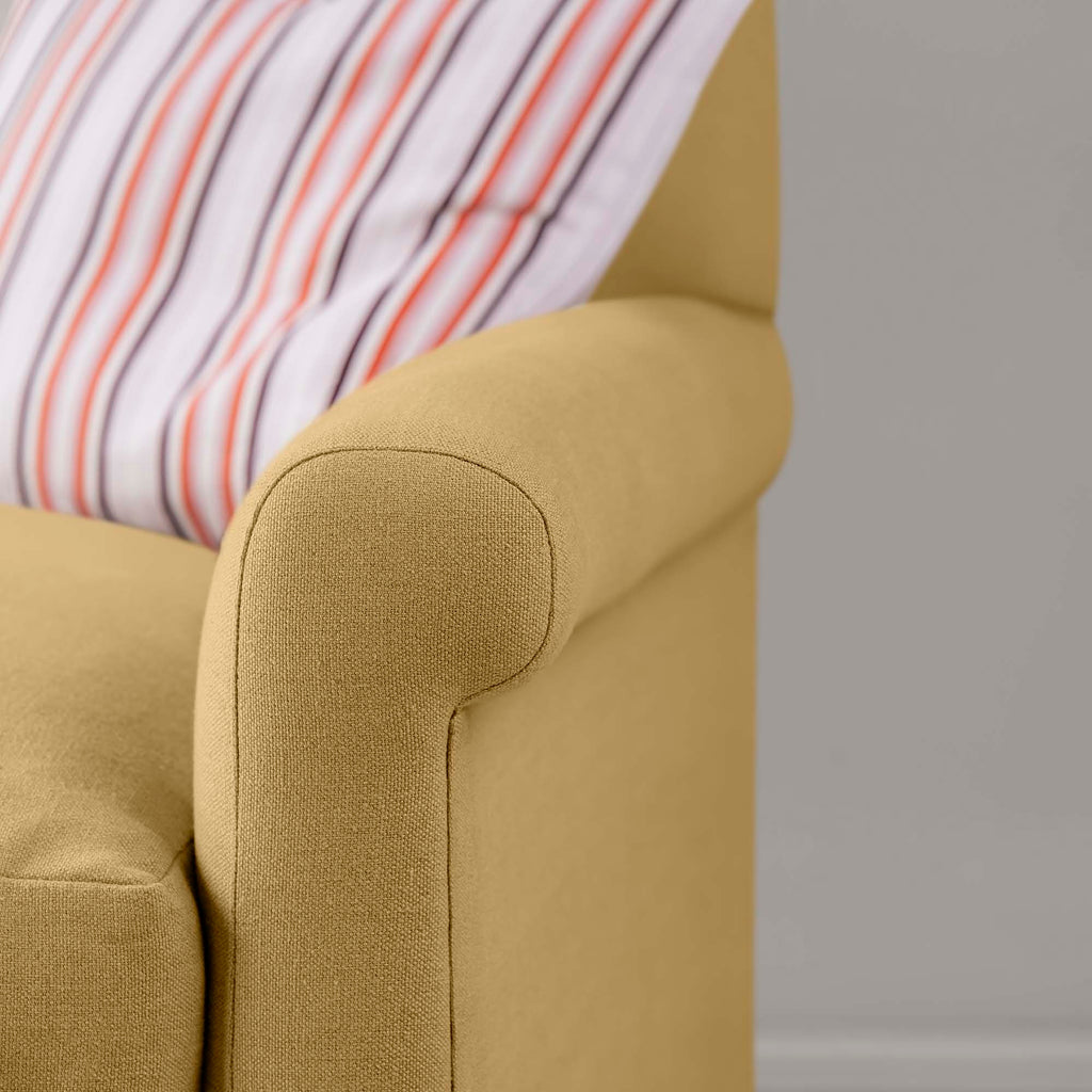 Arm Design Closeup of 4 seater sofa in Laidback Linen Ochre - Nicola Harding & Co. 