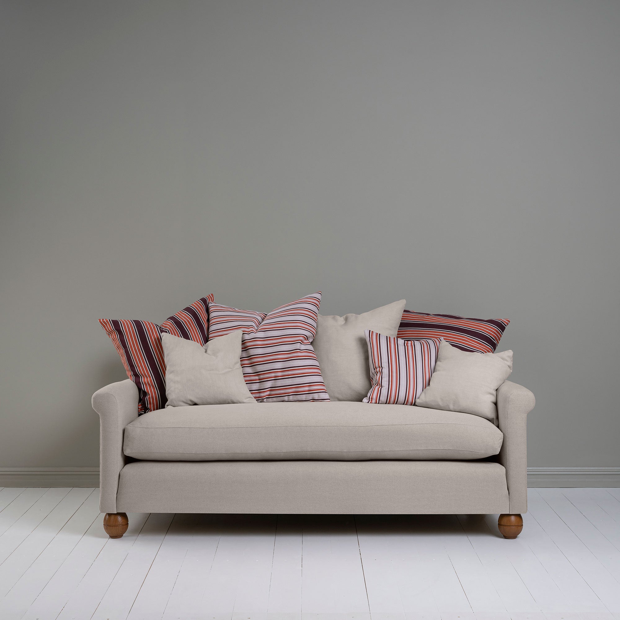  3-Seater Sofa in Pearl Grey Laidback Linen with Matching and Square Cushions - Nicola Harding & Co. 