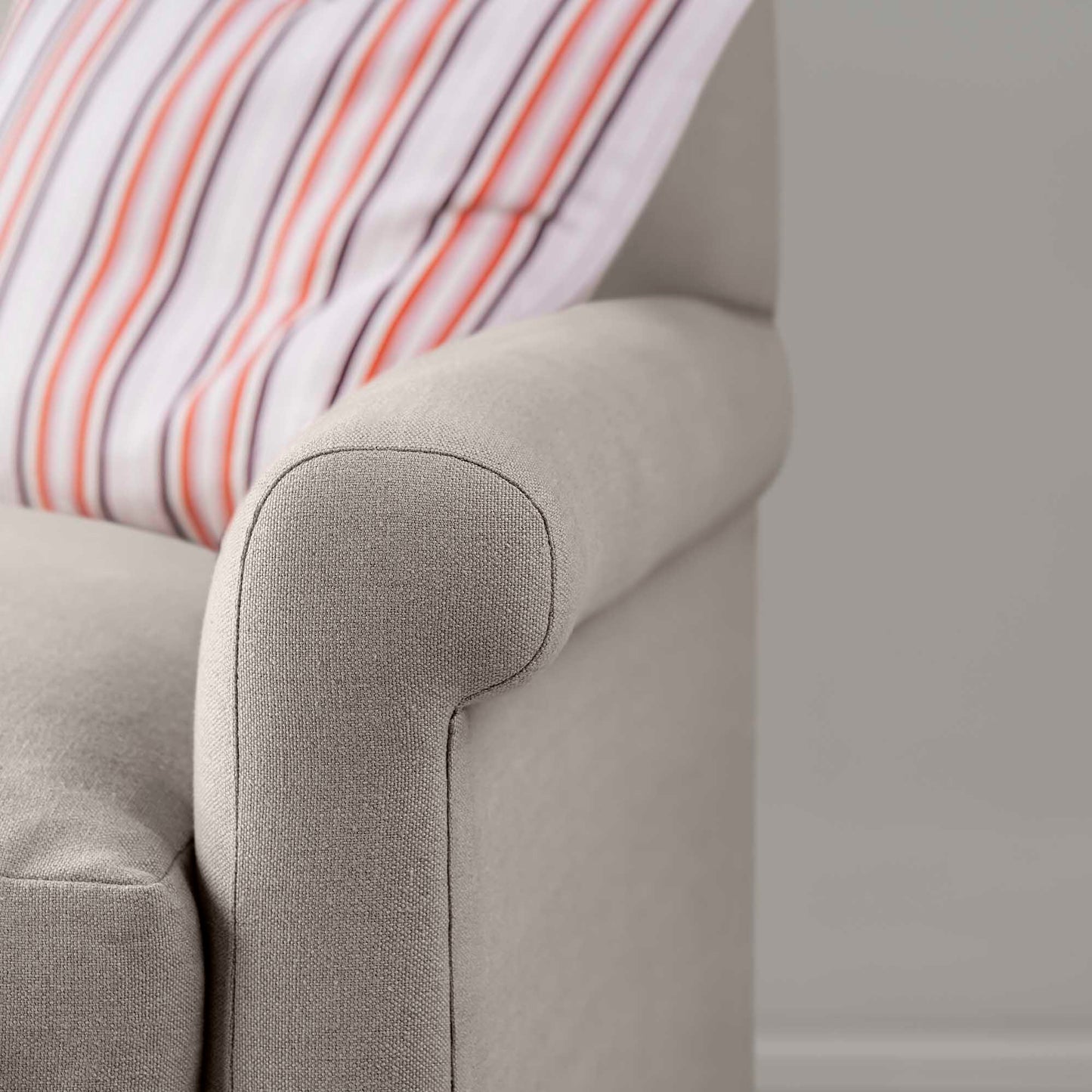 Arm Design Closeup Idler 3 Seater Sofa in Laidback Linen Pearl Grey - Nicola Harding & Co.