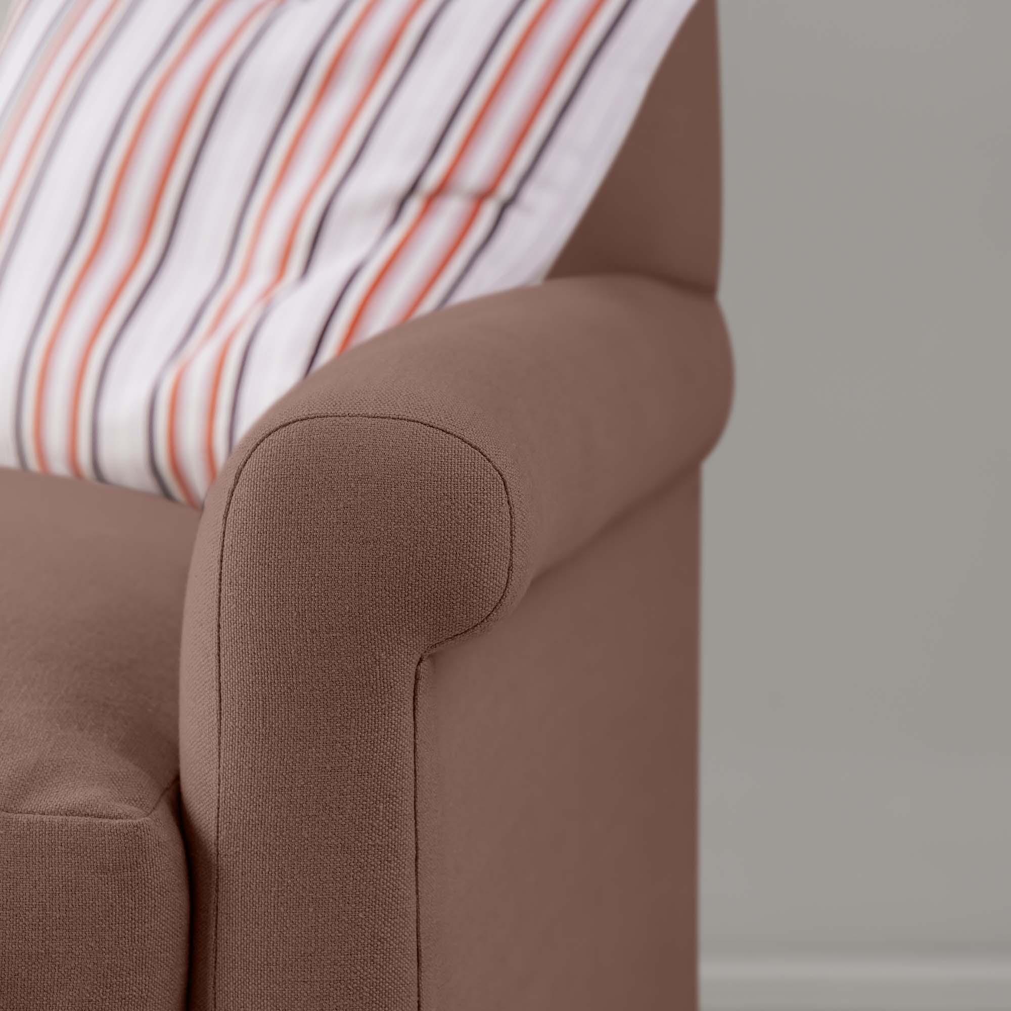  Arm Design Closeup of 4 seater sofa in Laidback Linen Sweet Briar - Nicola Harding & Co. 