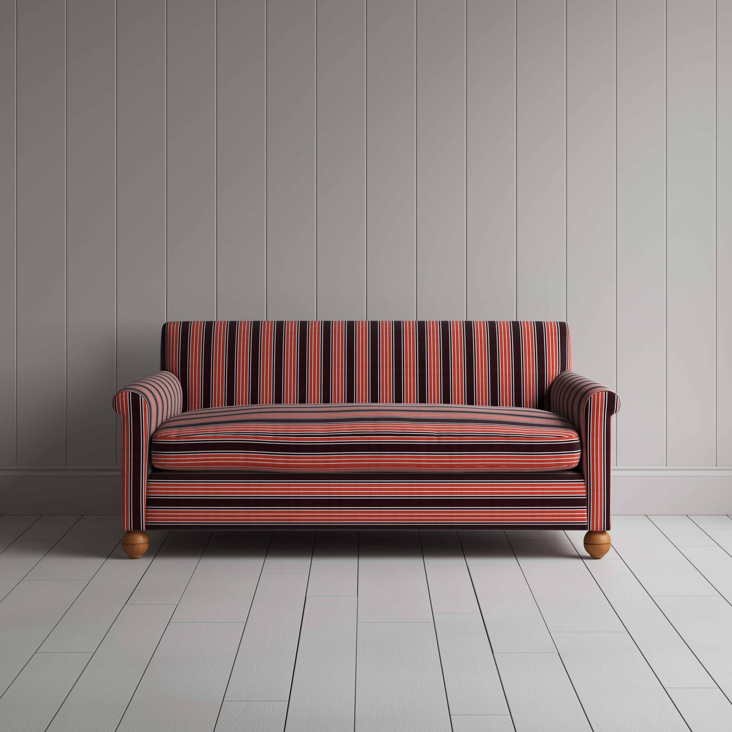 Idler 3 Seater Sofa in Regatta Cotton, Flame - Nicola Harding