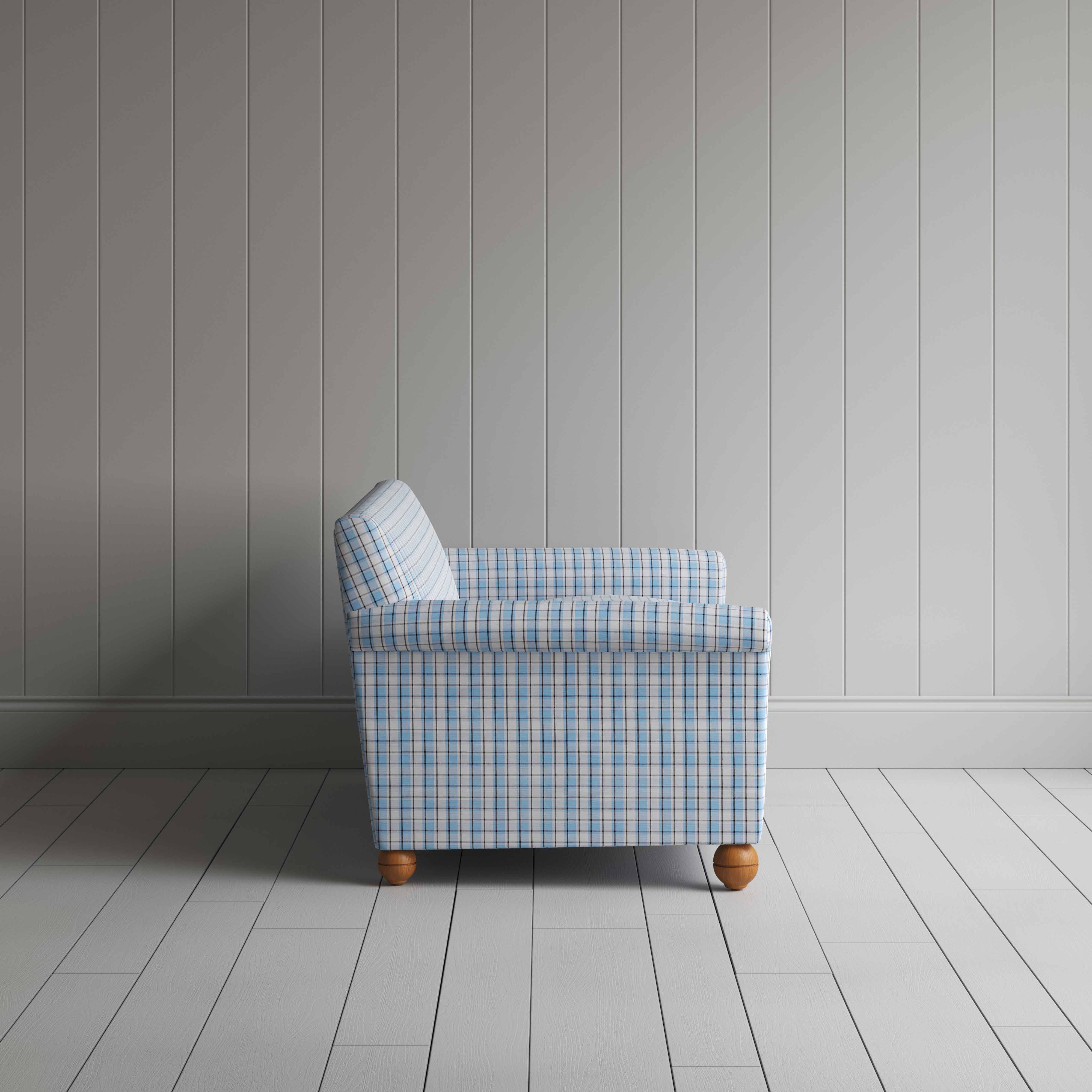  Idler 3 Seater Sofa in Square Deal Cotton, Blue Brown - Nicola Harding 