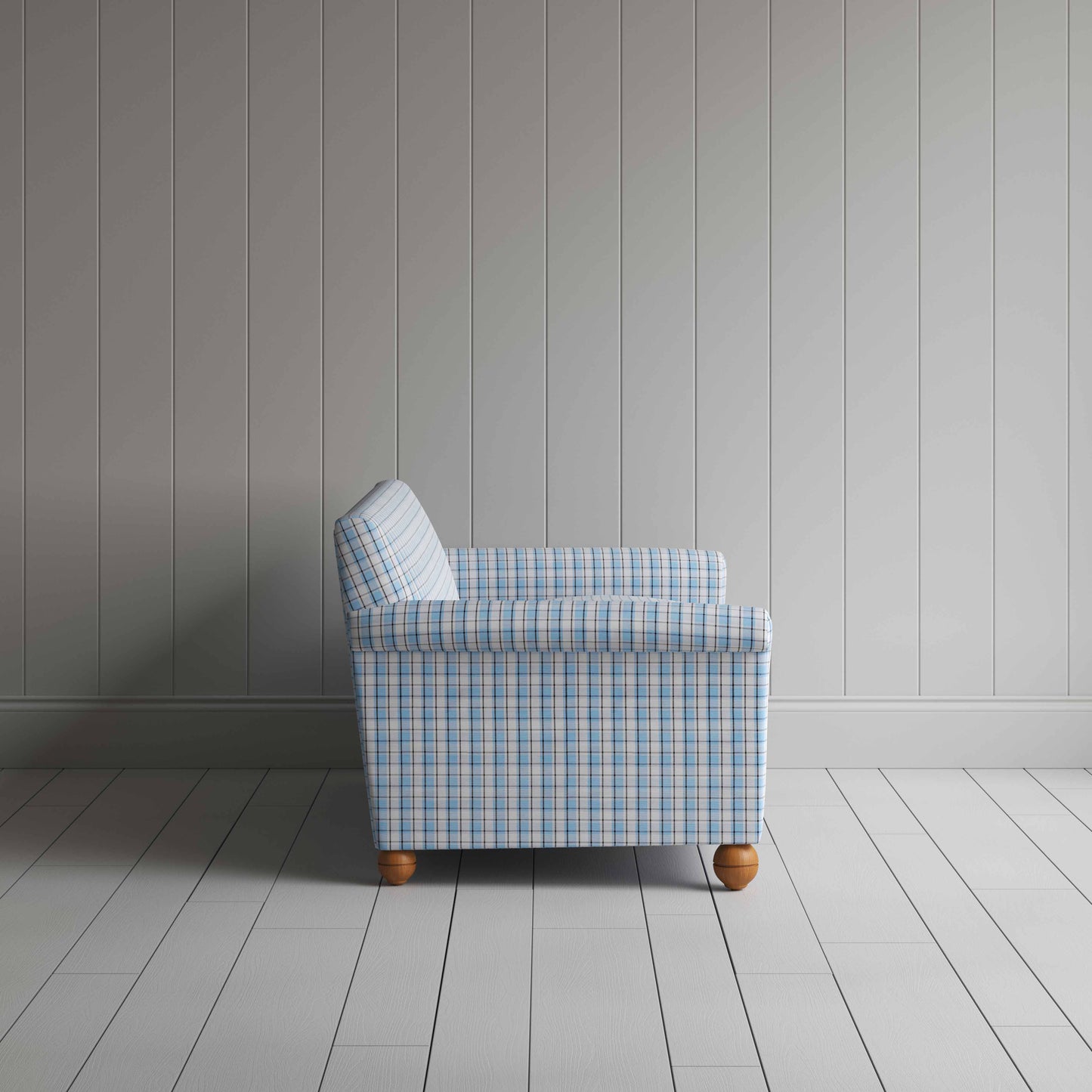 Idler 3 Seater Sofa in Square Deal Cotton, Blue Brown - Nicola Harding