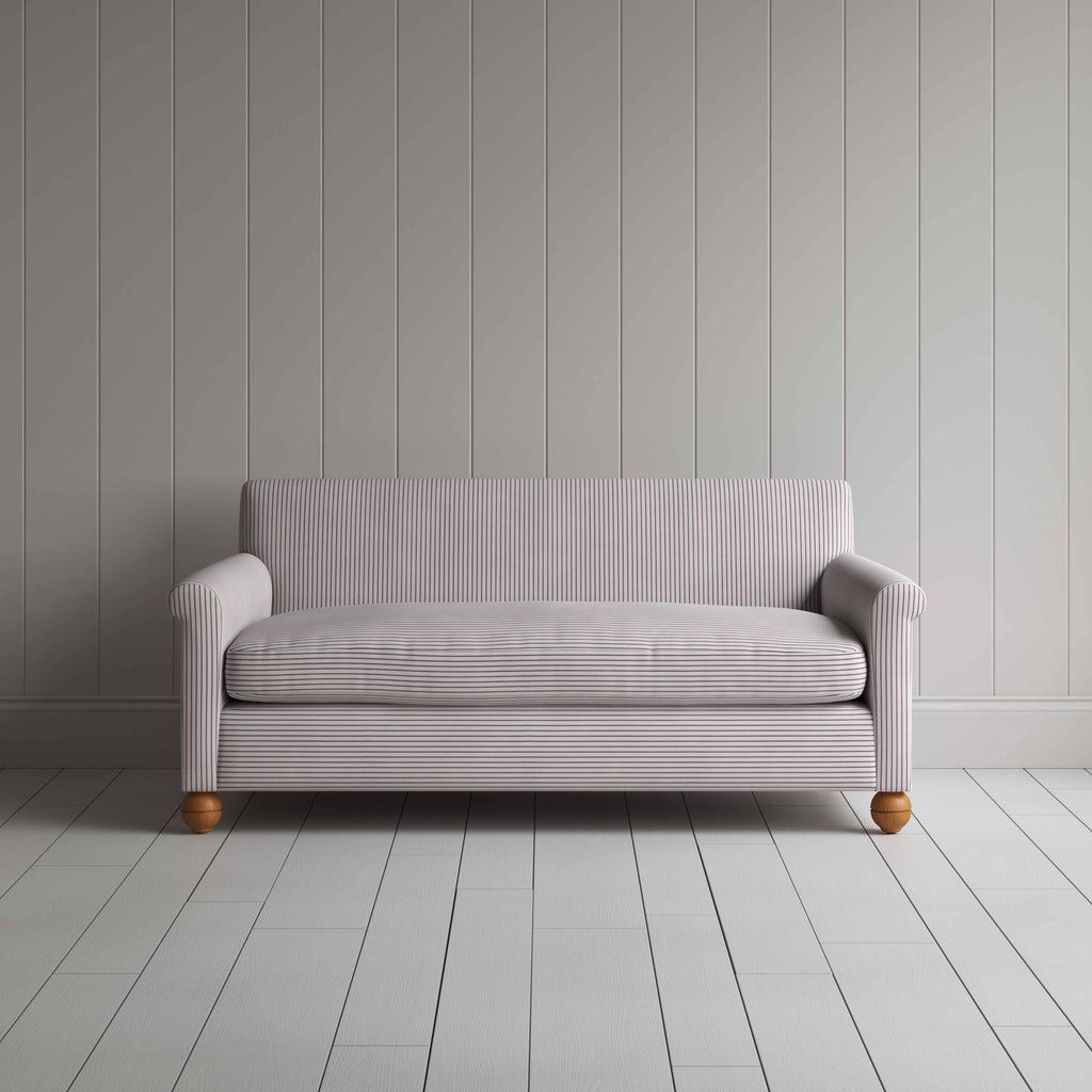  Idler 3 Seater Sofa in Ticking Cotton, Berry - Nicola Harding 