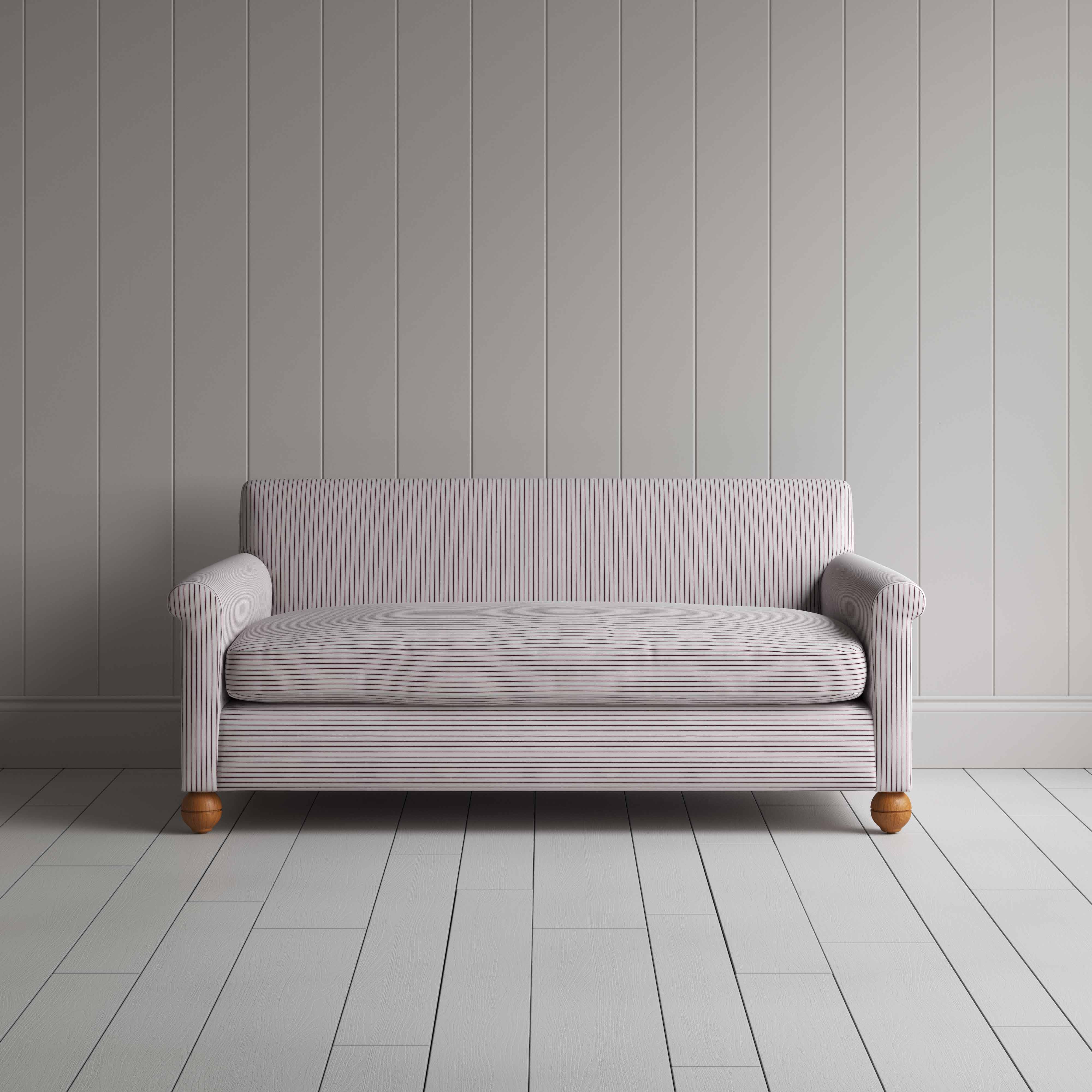  Idler 3 Seater Sofa in Ticking Cotton, Berry - Nicola Harding 
