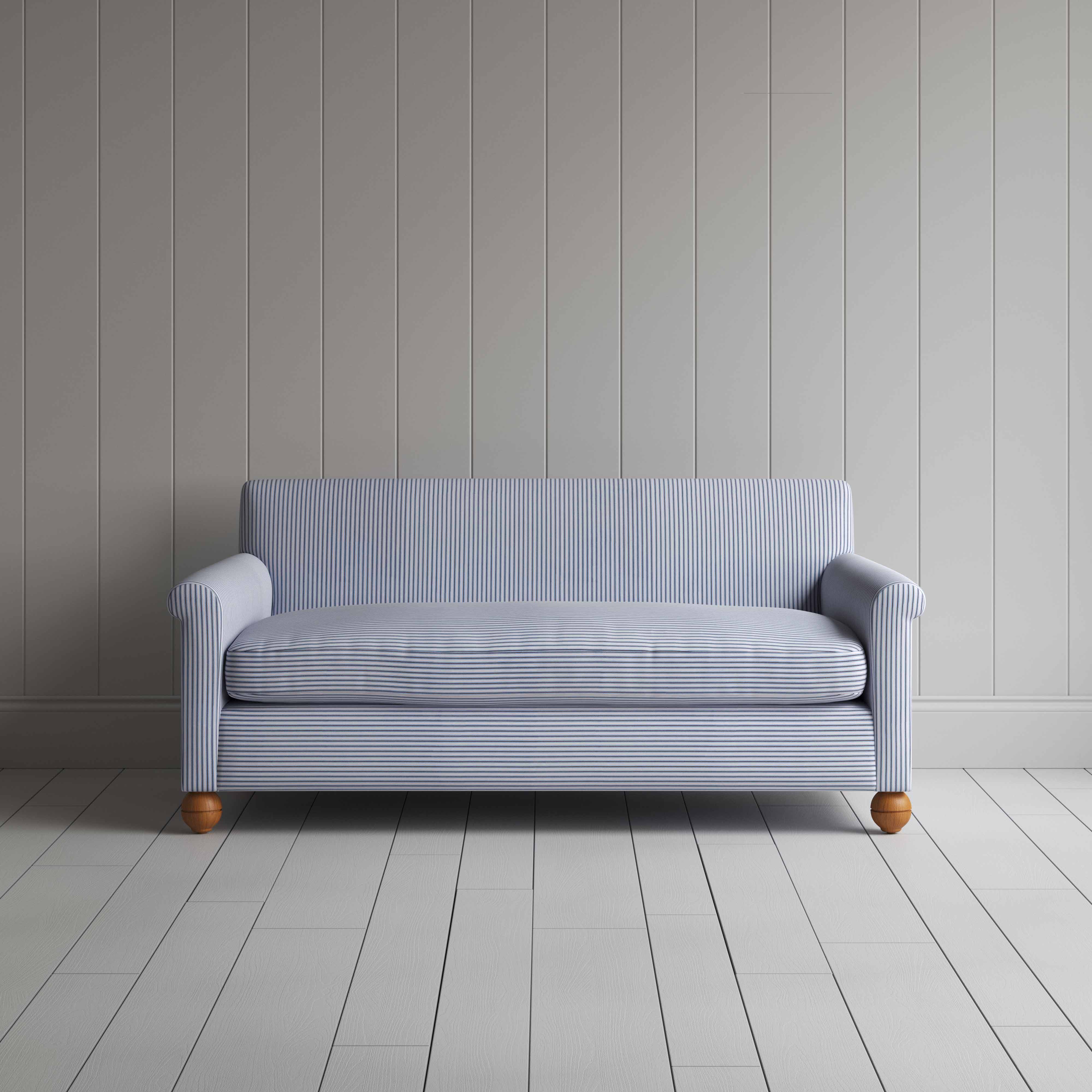  Idler 3 Seater Sofa in Ticking Cotton, Aqua Brown - Nicola Harding 