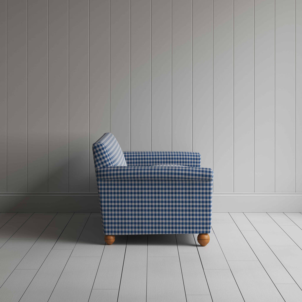  Idler 3 Seater Sofa in Well Plaid Cotton, Blue Brown - Nicola Harding 