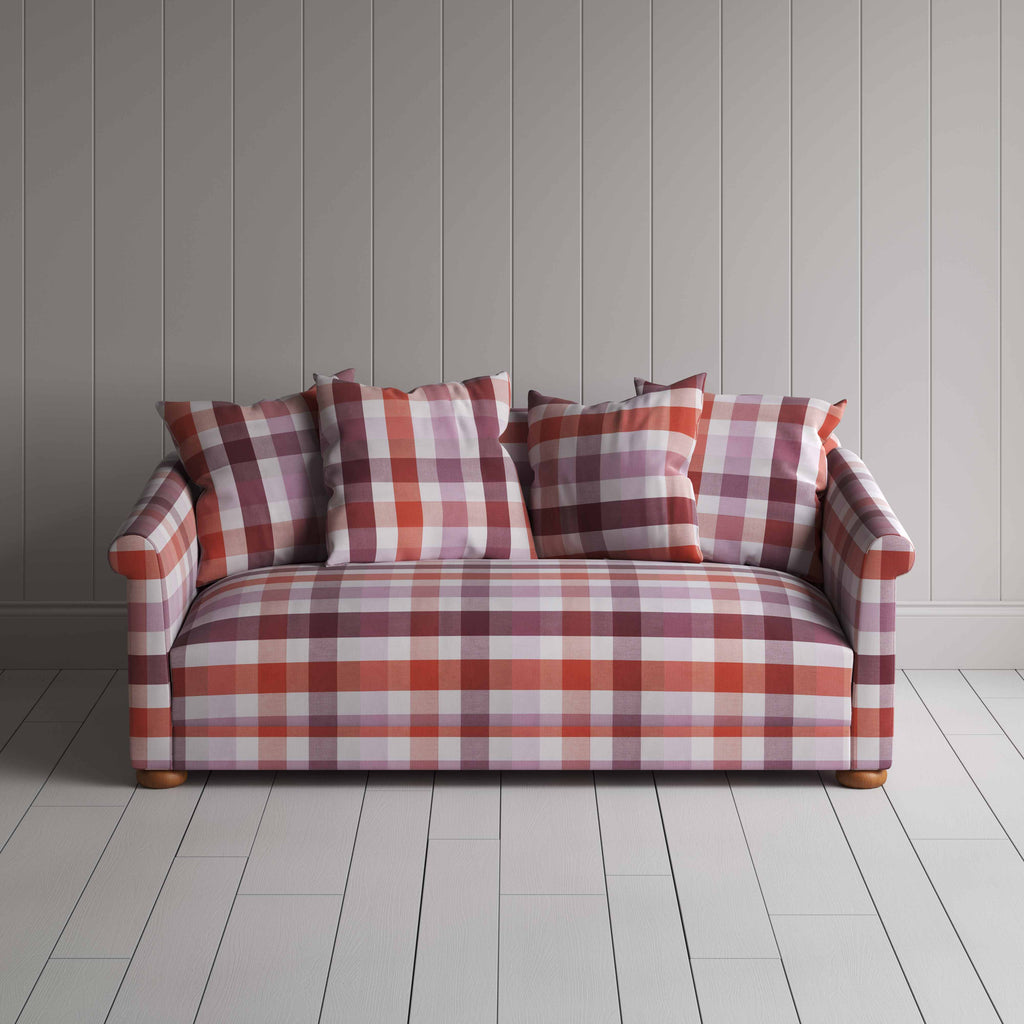  More the Merrier 3 Seater Sofa in Checkmate Cotton, Berry - Nicola Harding 