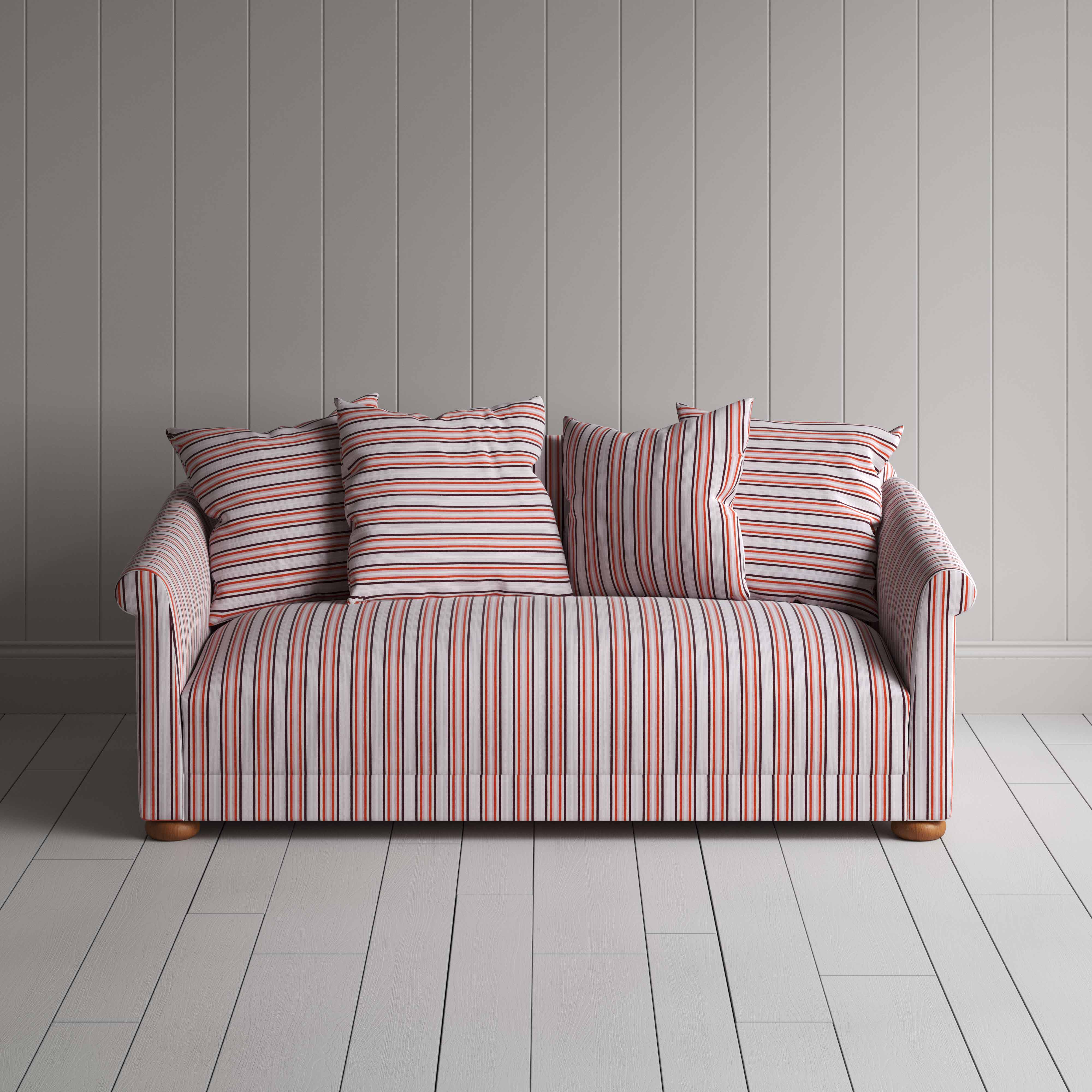  More the Merrier 3 Seater Sofa in Slow Lane Cotton Linen, Berry - Nicola Harding 