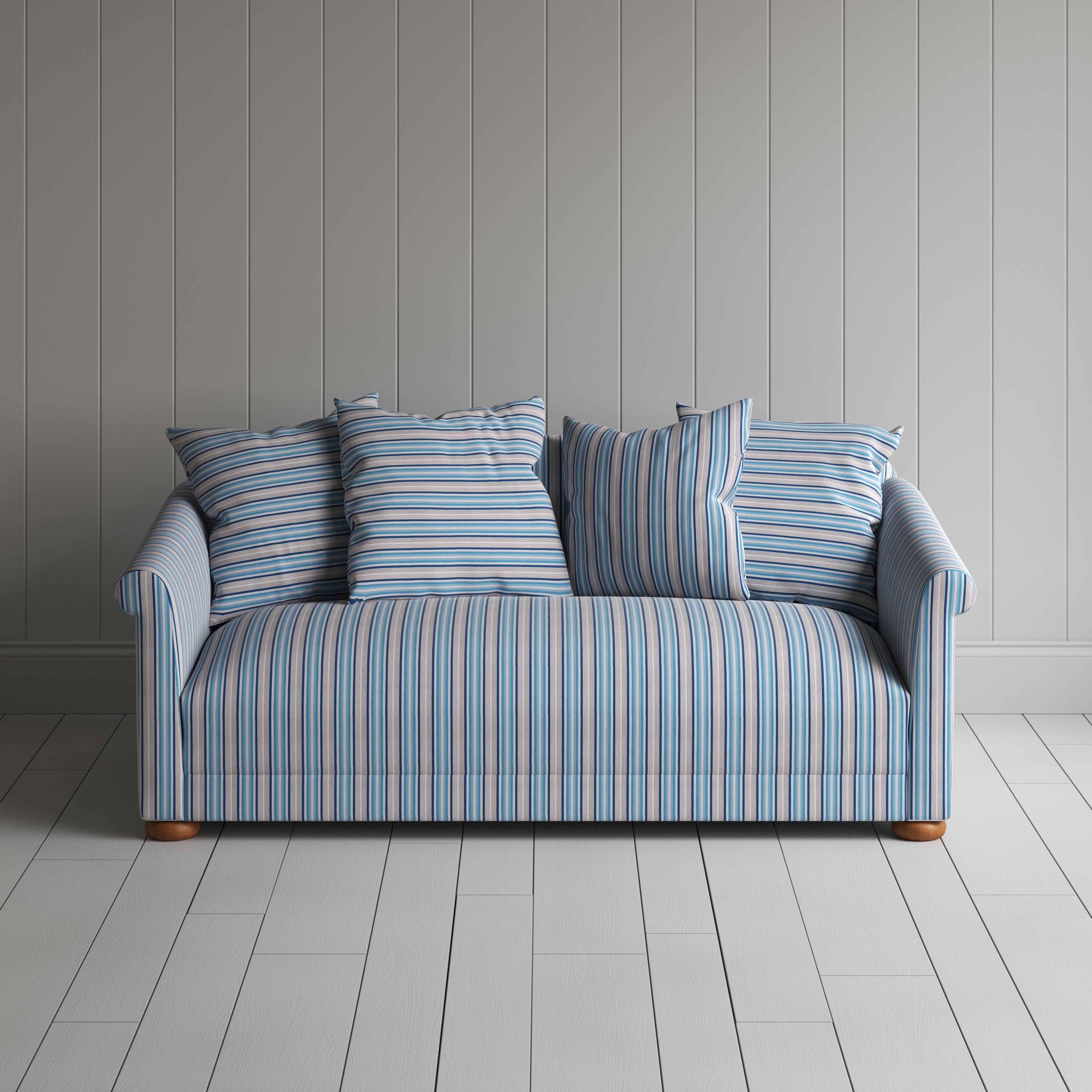  More the Merrier 3 Seater Sofa in Slow Lane Cotton Linen, Blue - Nicola Harding 