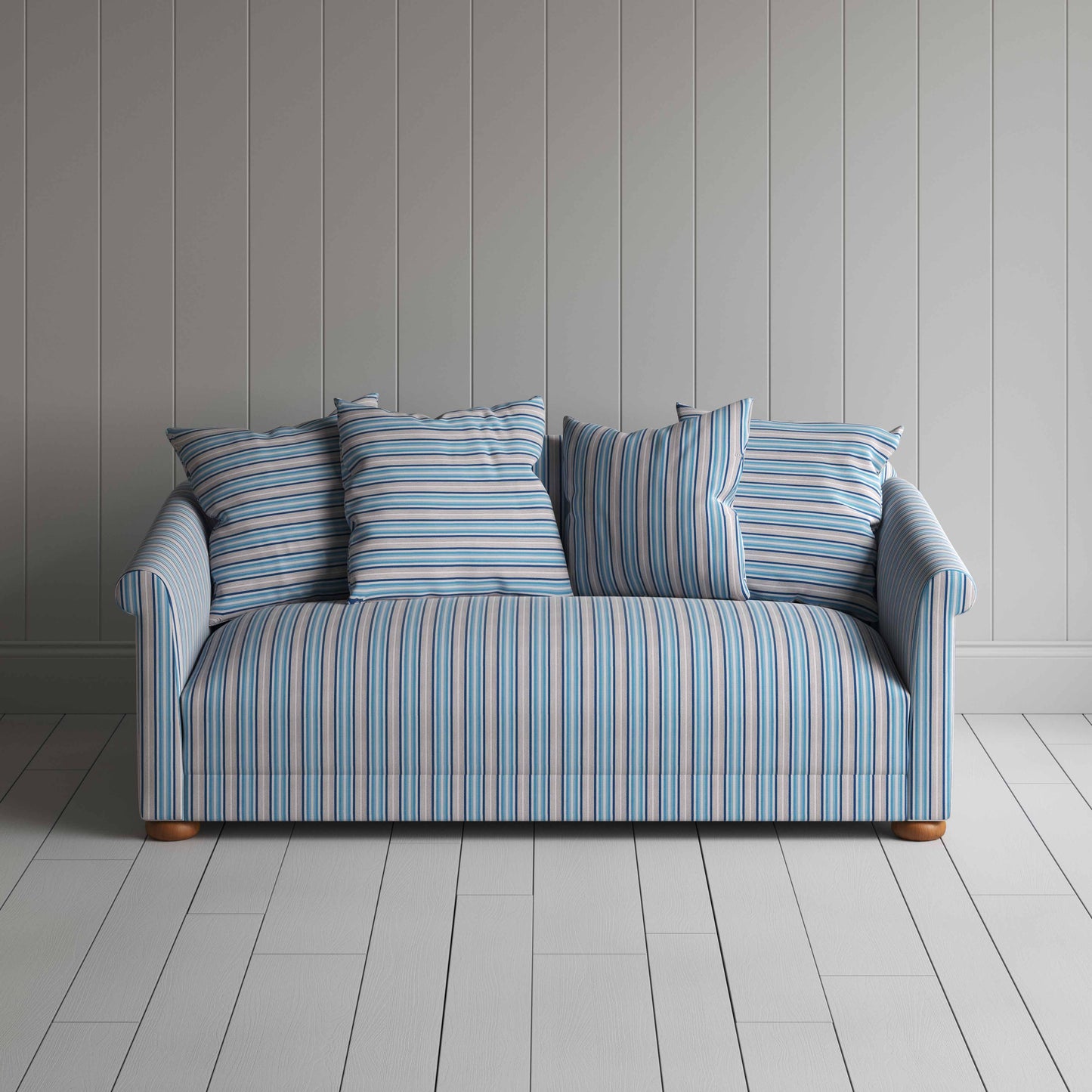 More the Merrier 3 Seater Sofa in Slow Lane Cotton Linen, Blue - Nicola Harding