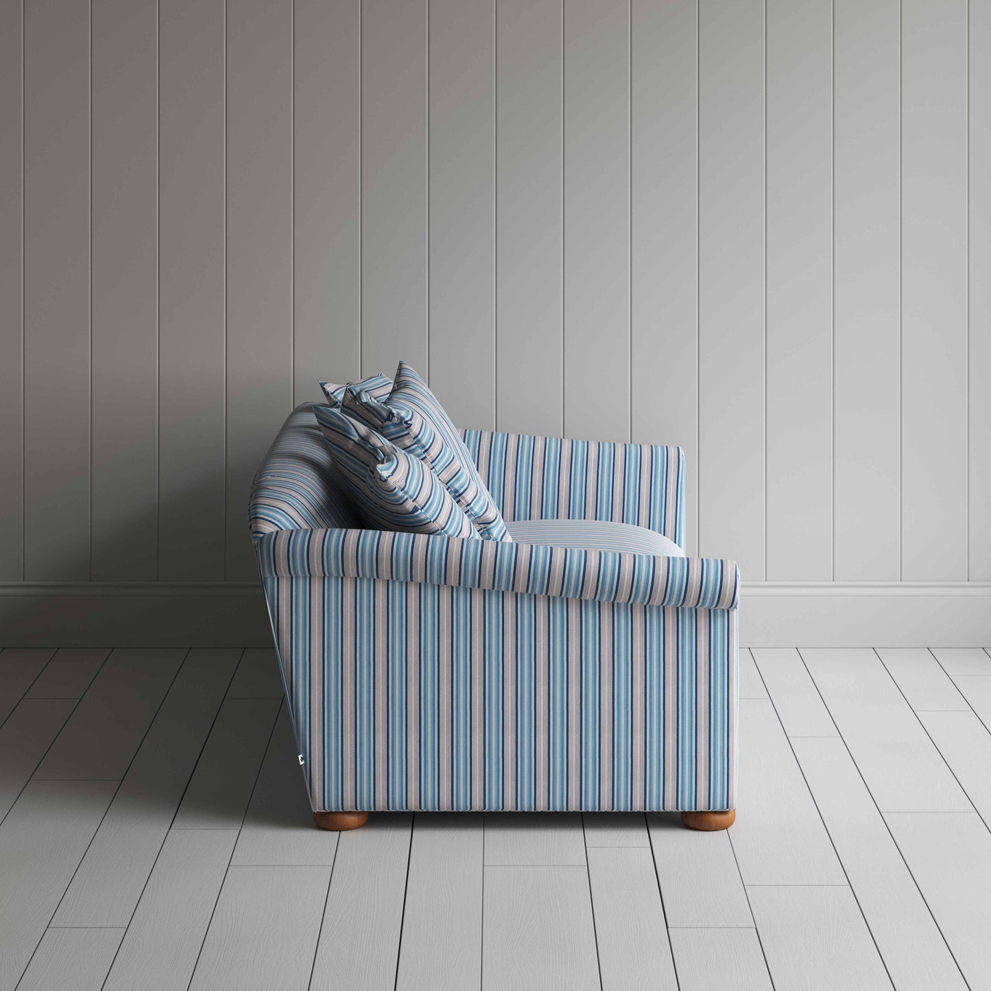 More the Merrier 3 Seater Sofa in Slow Lane Cotton Linen, Blue - Nicola Harding