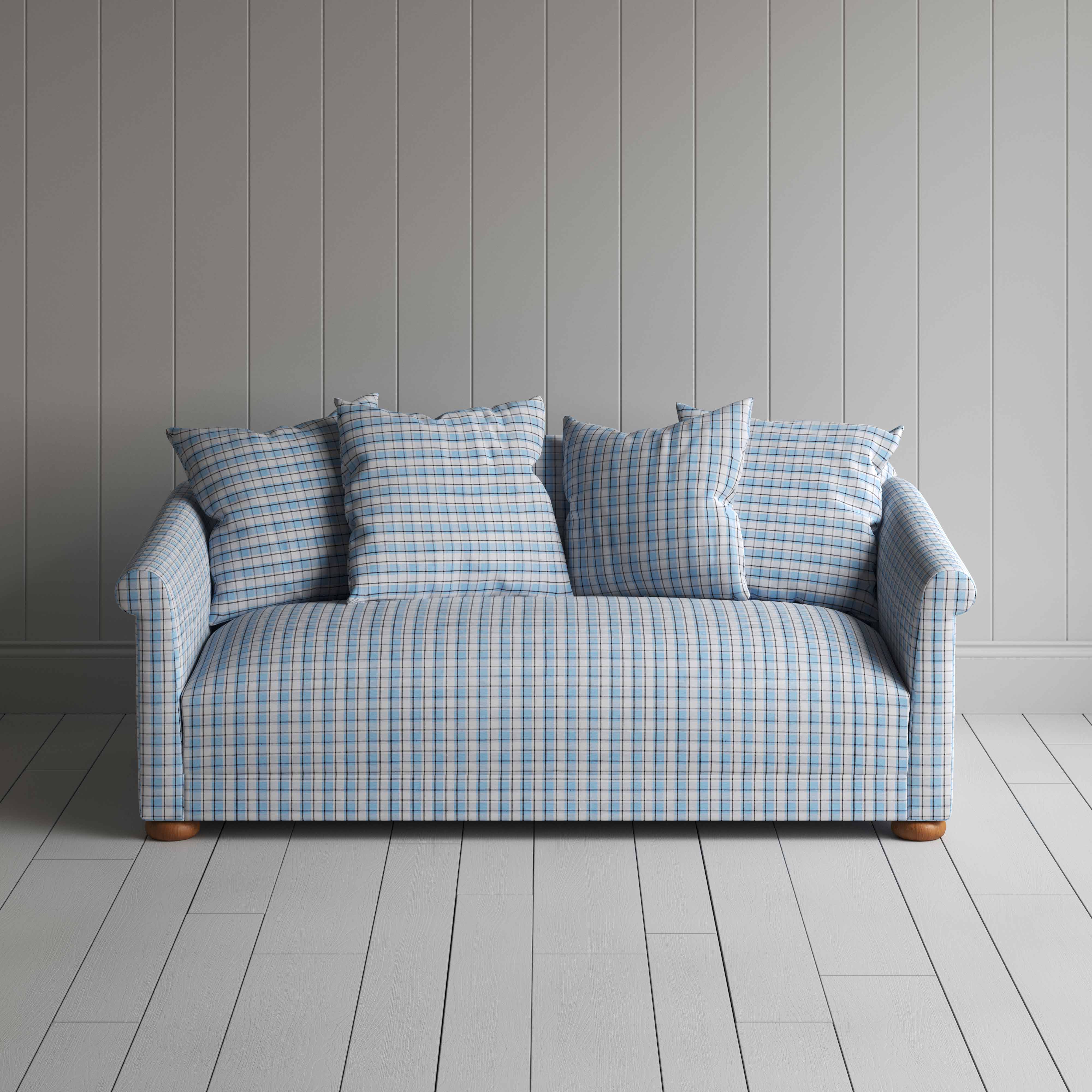  More the Merrier 3 Seater Sofa in Square Deal Cotton, Blue Brown - Nicola Harding 