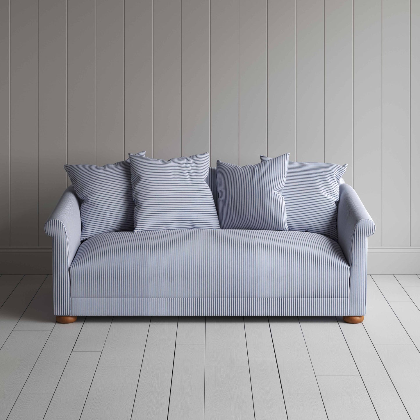 More the Merrier 3 Seater Sofa in Ticking Cotton, Aqua Brown - Nicola Harding