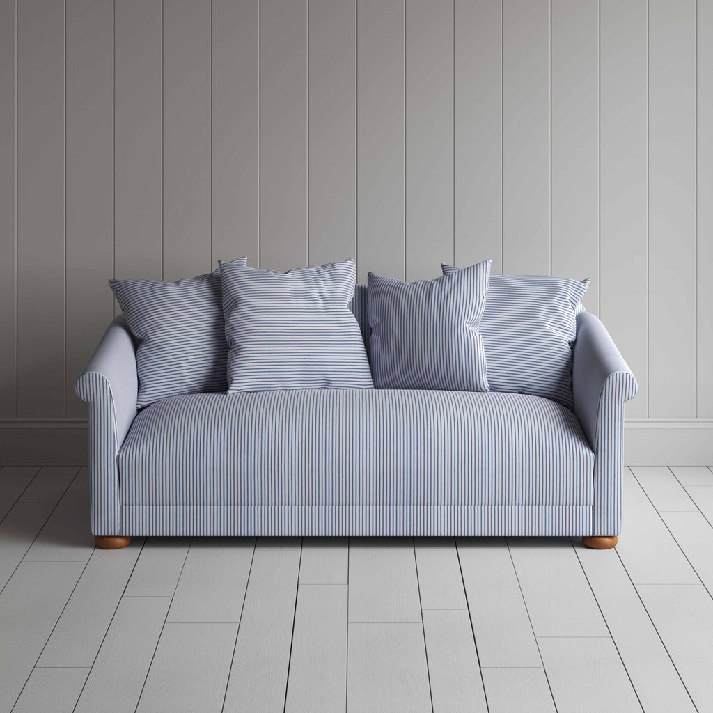  More the Merrier 3 Seater Sofa in Ticking Cotton, Aqua Brown - Nicola Harding 