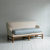 image of Front Row 3 Seater Upholstered Bench in Laidback Linen Dove Frame and Slow Lane Cotton Linen Blue Seat