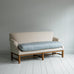 image of Front Row 3 Seater Upholstered Bench in Laidback Linen Dove Frame and Slow Lane Cotton Linen Blue Seat