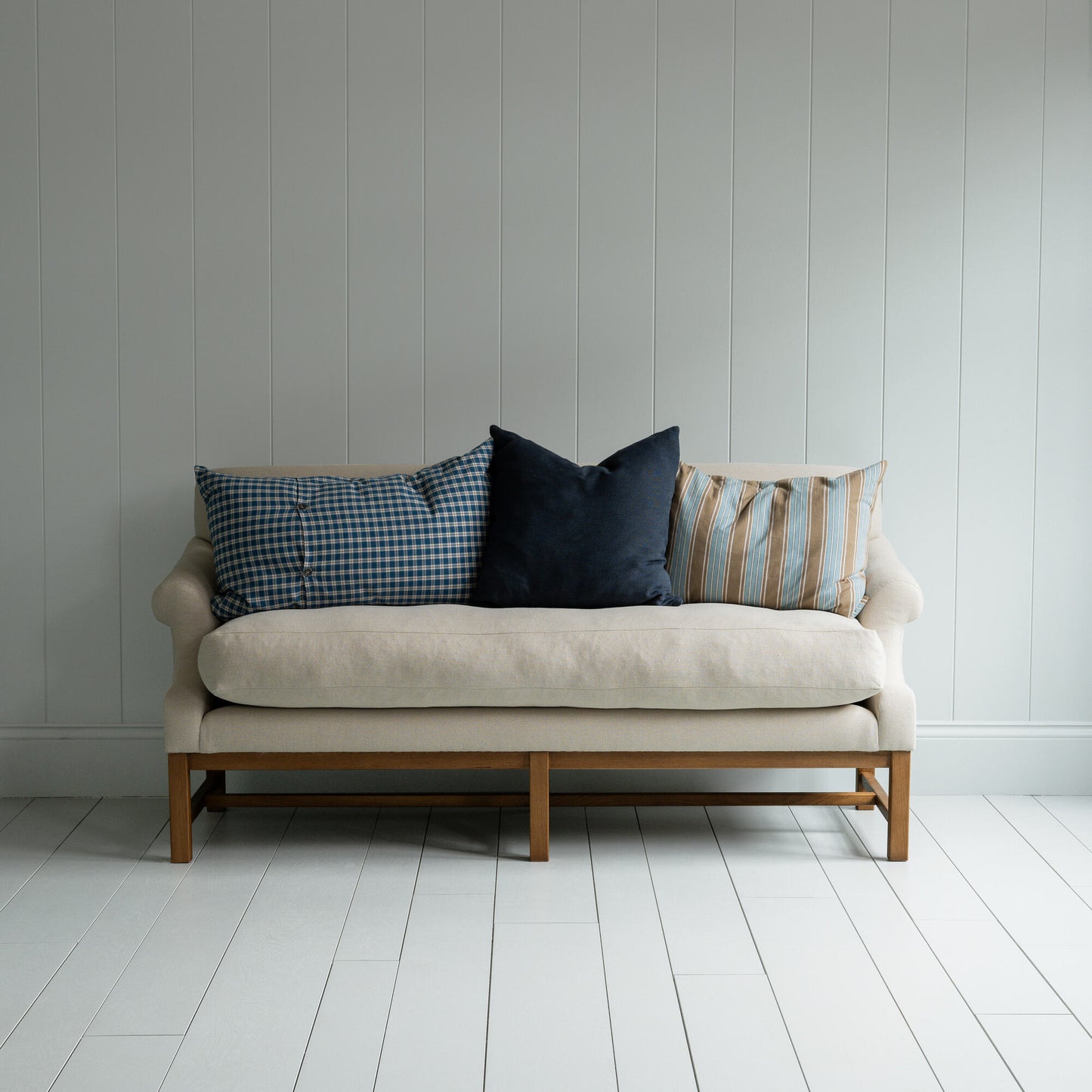 Front Row 3 Seater Upholstered Bench in Laidback Linen Dove - Nicola Harding