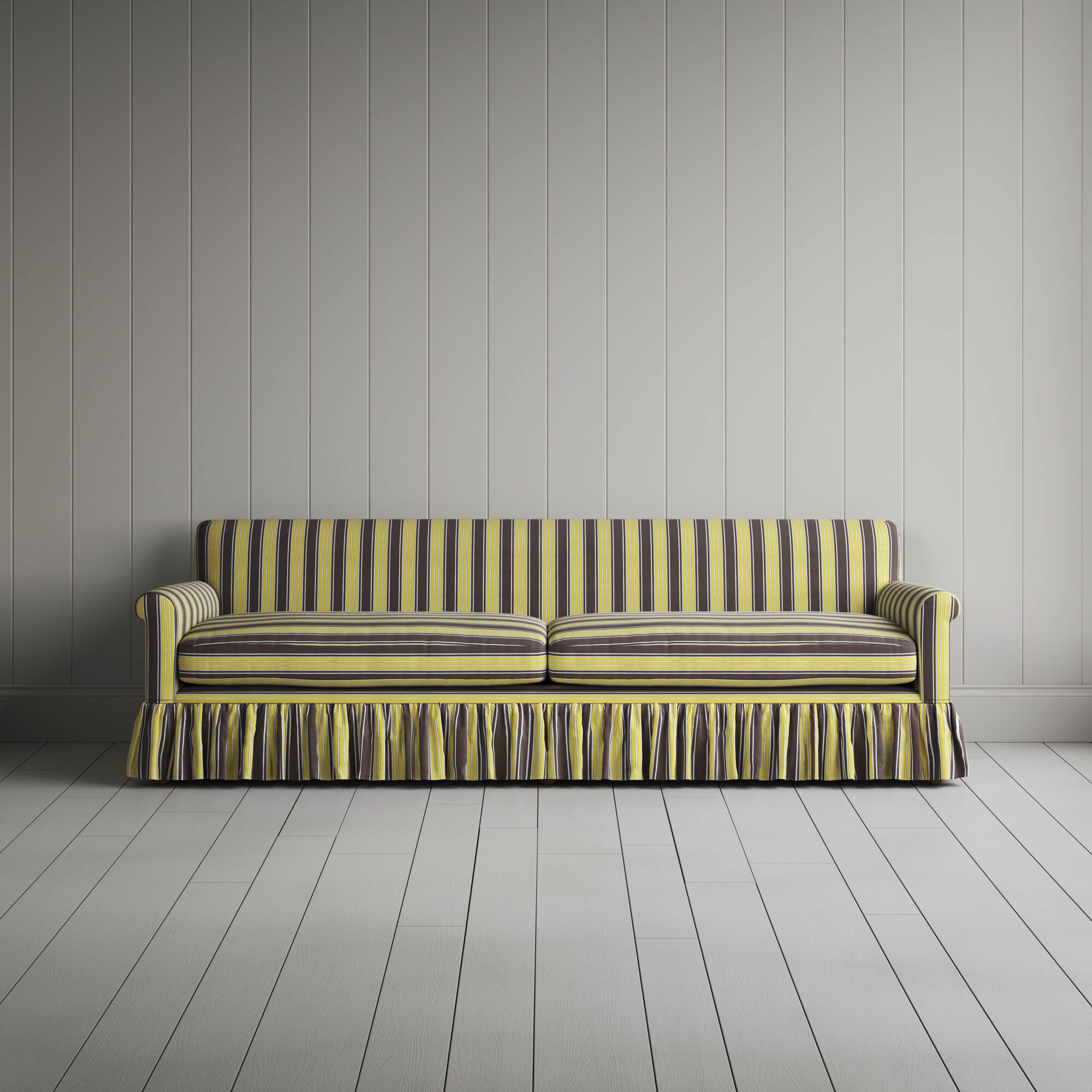  Front View of Curtain Call 4 Seater Sofa in Regatta Cotton, Custard 