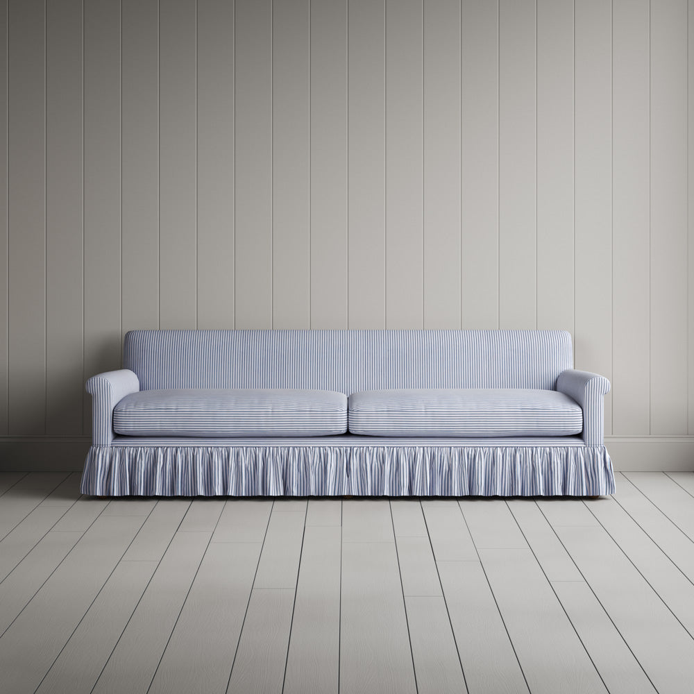  Curtain Call 4 Seater Sofa in Ticking Cotton, Aqua Brown 