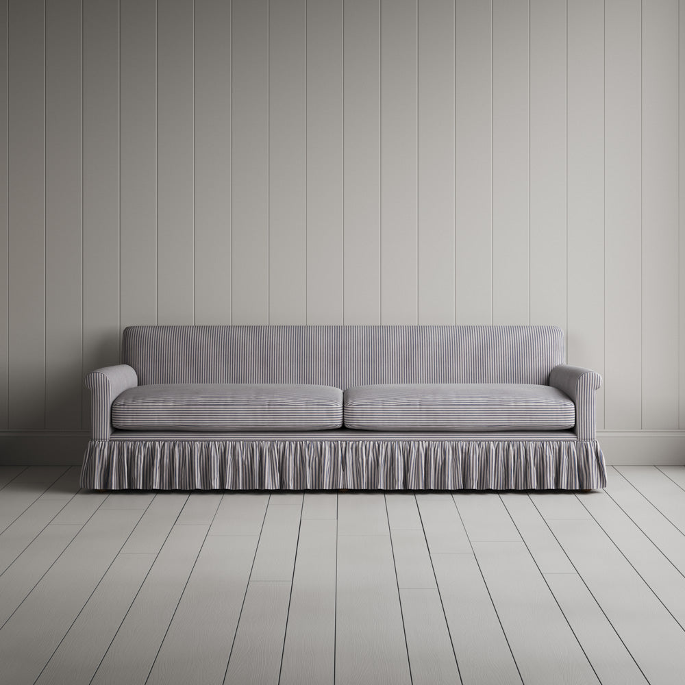  Curtain Call 4 Seater Sofa in Ticking Cotton, Blue Brown 