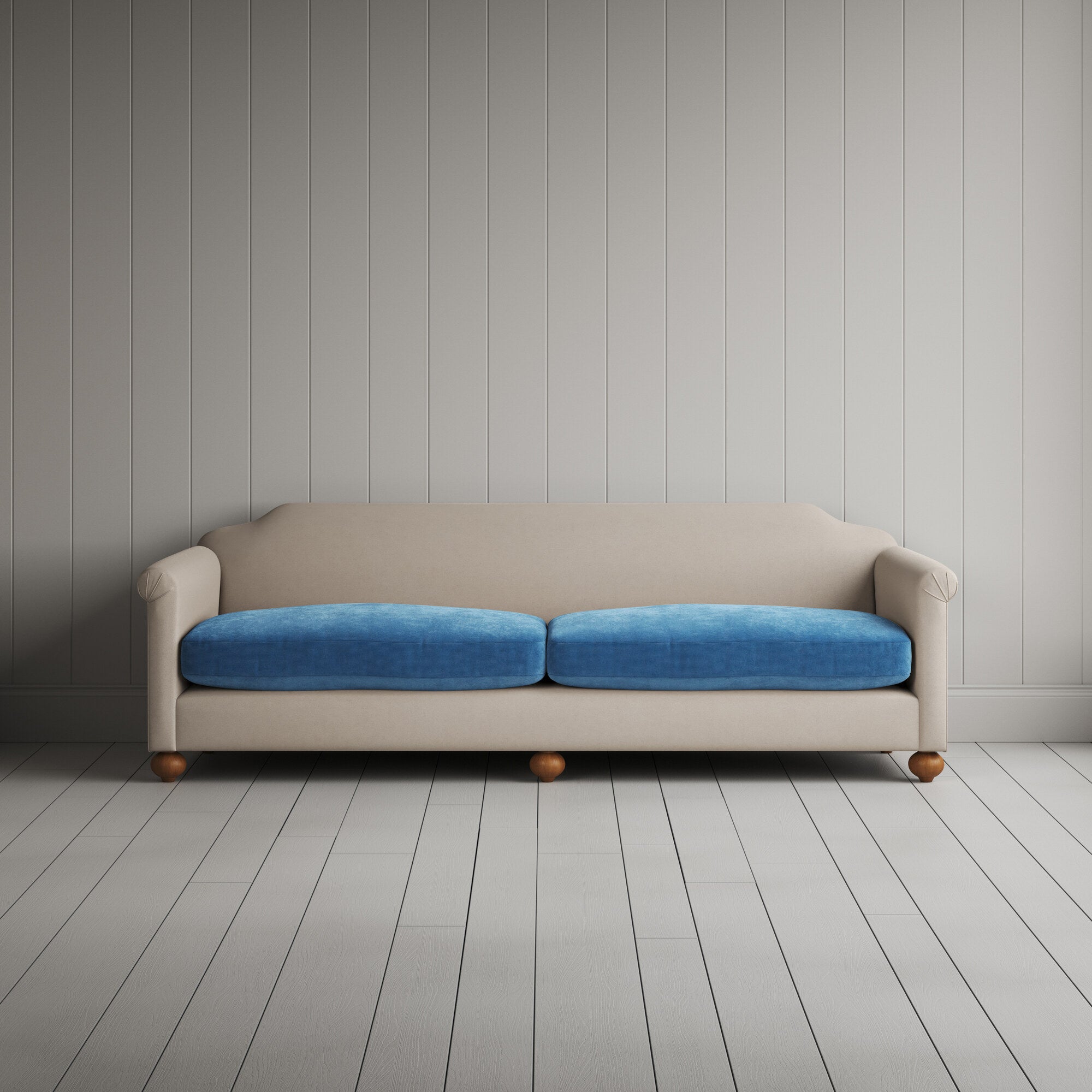  Dolittle 4 seater sofa in Laidback Linen Dove Frame and Classic Corduroy Harbour Blue Seat 
