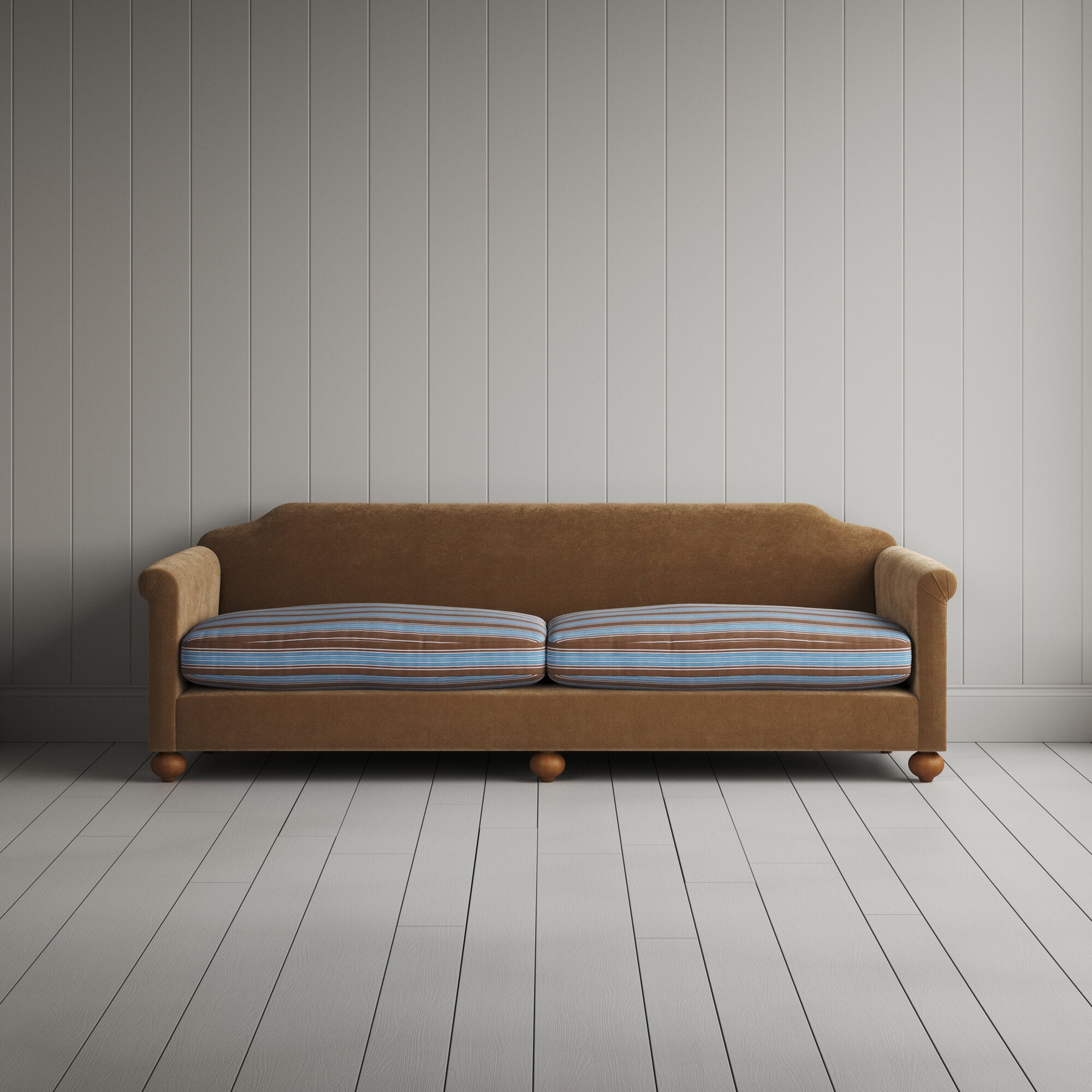  Dolittle 4 seater sofa in Classic Corduroy Stone Beige Frame and Regatta Blue Seat 