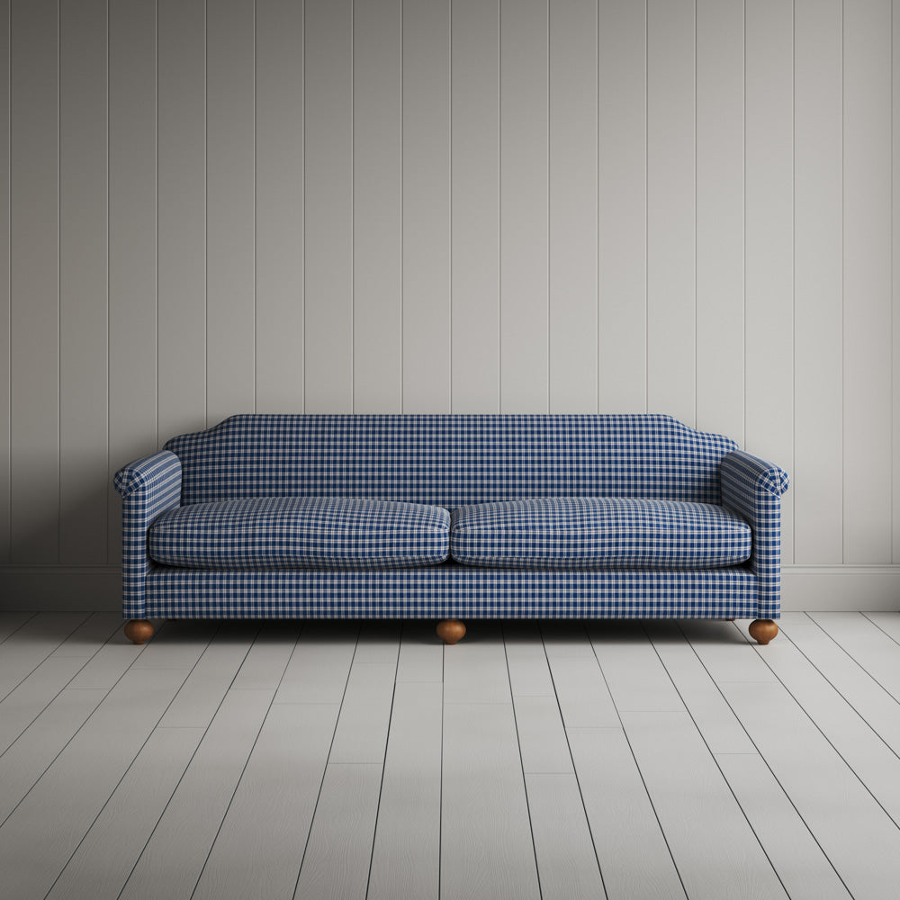  Front Profile of Dolittle 4 Seater Sofa in Well Plaid Cotton, Blue Brown 