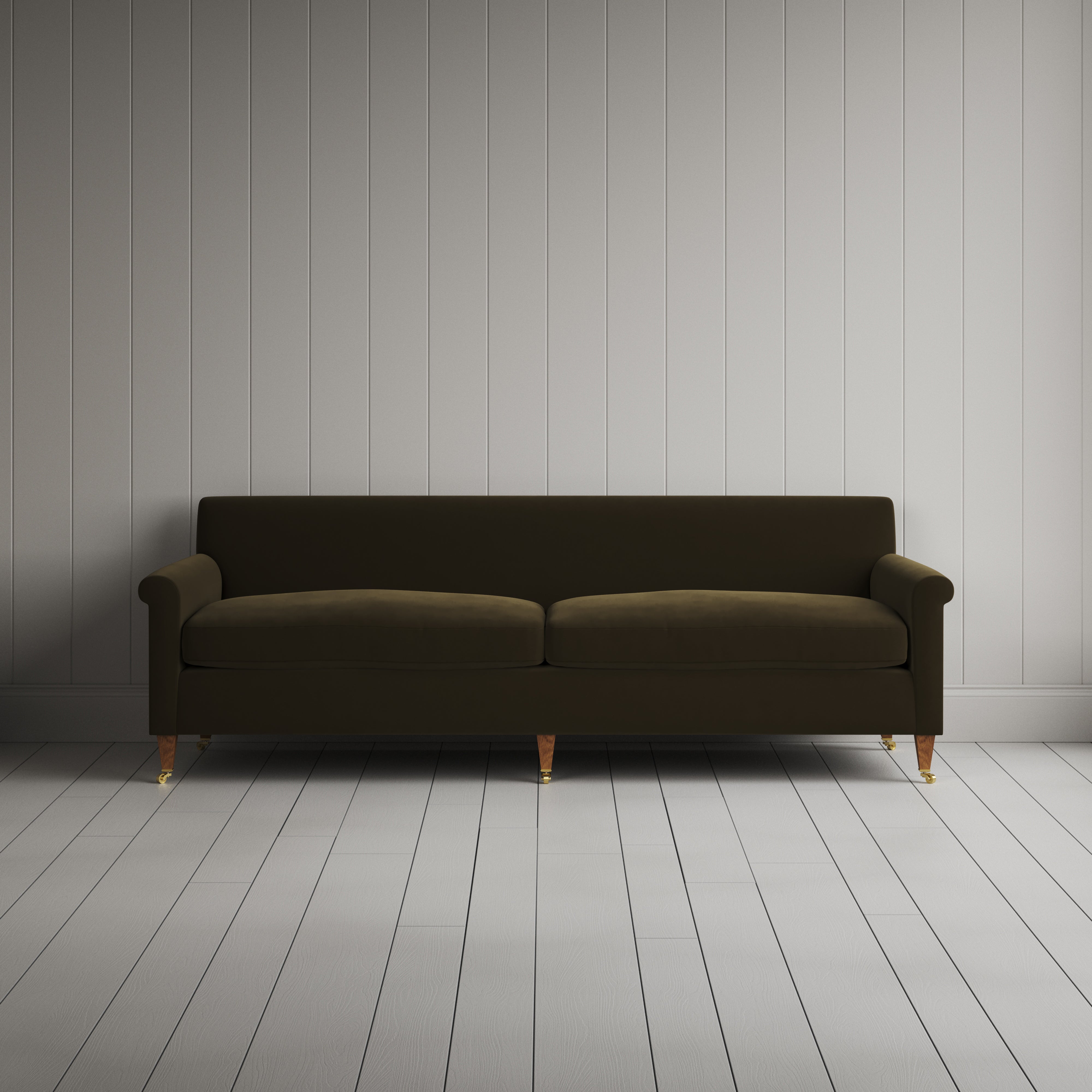  Front view of Idler 4 seater sofa in Intelligent Velvet Seaweed 