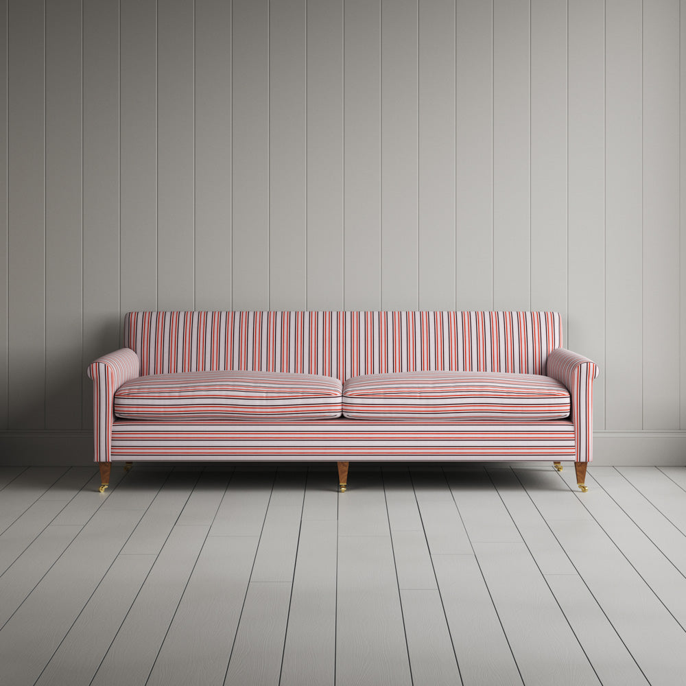  Front View of Idler 4 Seater Sofa in Slow Lane Cotton Linen, Berry 