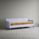 Angled view of the Ticking Aqua Brown Idler sofa by NiX