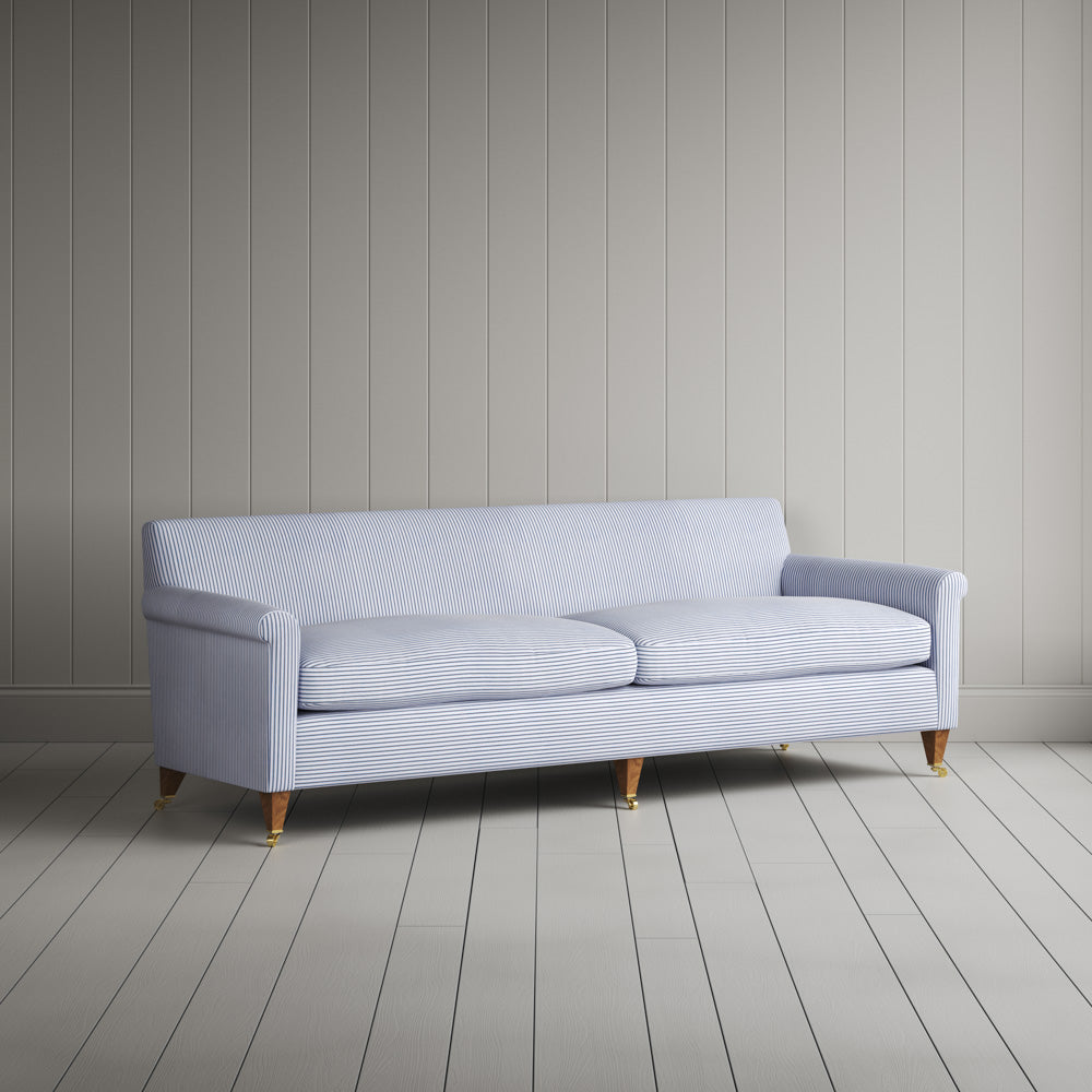  Idler 4 Seater Sofa in Ticking Cotton, Aqua Brown 