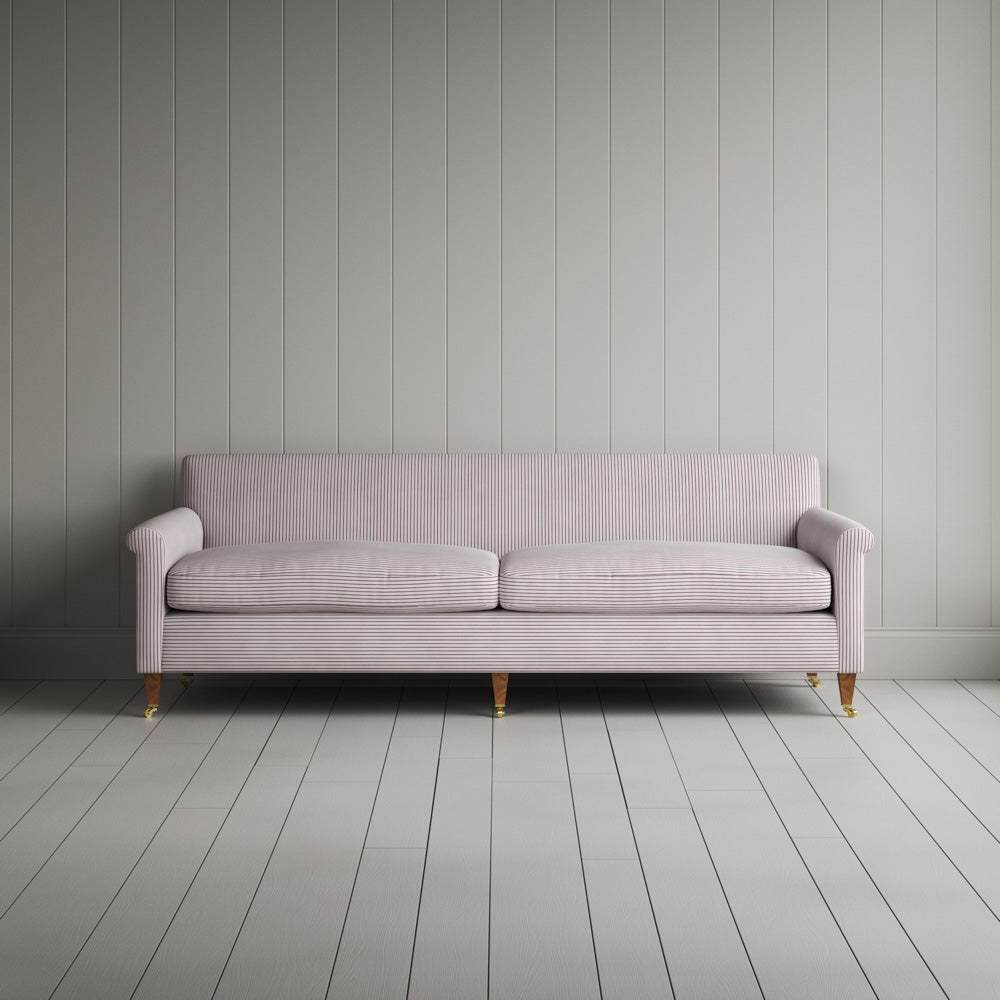 Front View of Idler 4 Seater Sofa in Ticking Cotton, Berry