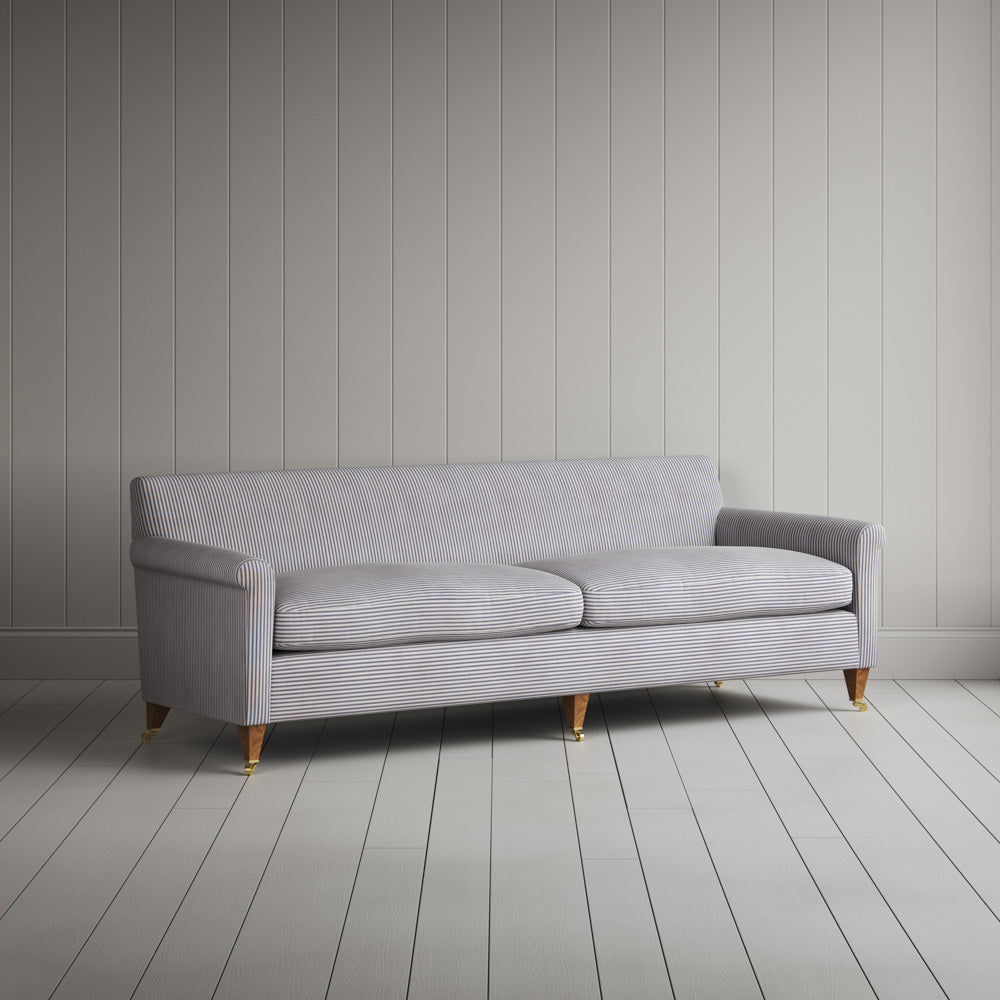  Idler 4 Seater Sofa in Ticking Cotton, Blue Brown 