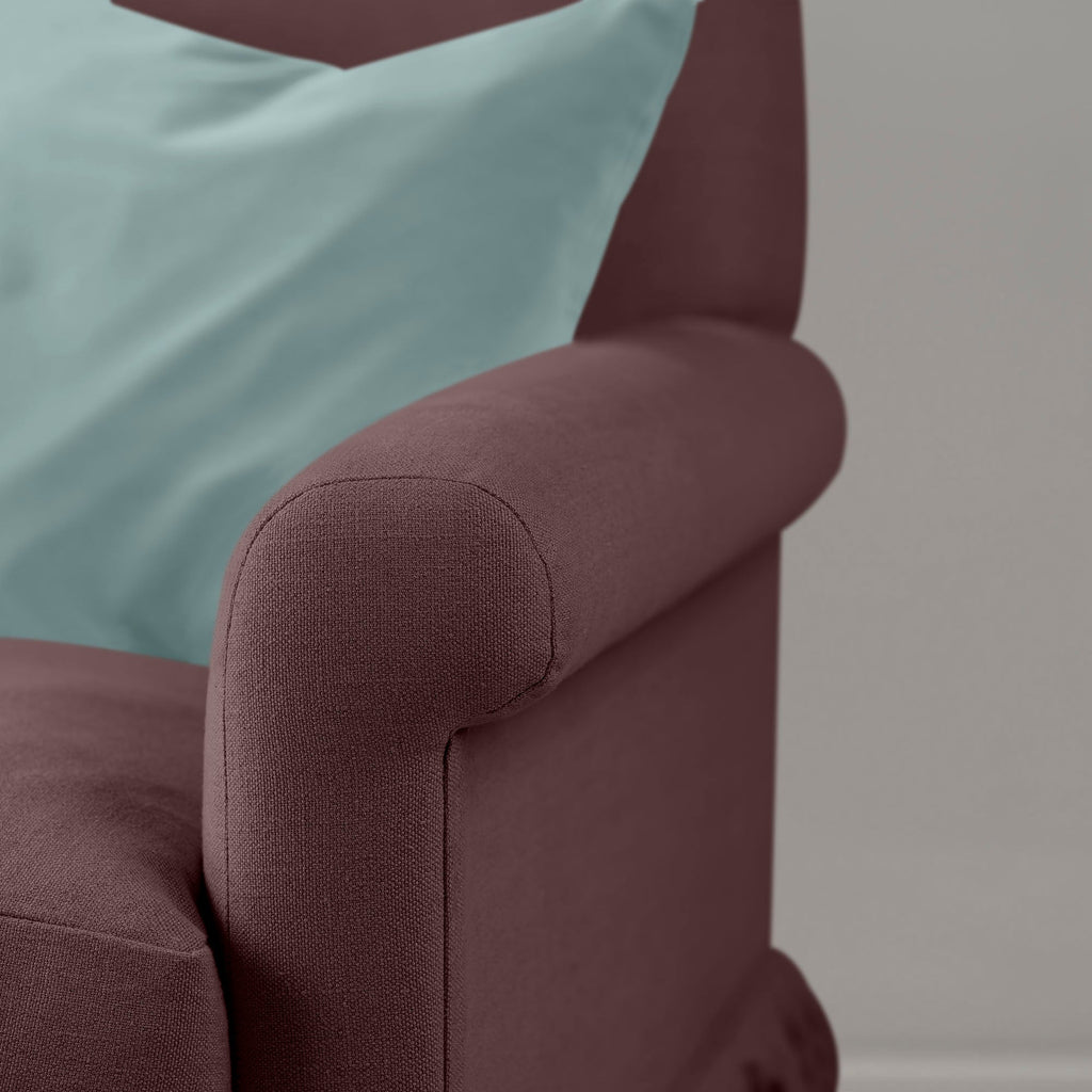  Arm Design Closeup of Curtain Call 4 seater sofa in Laidback Linen Damson - Nicola Harding 