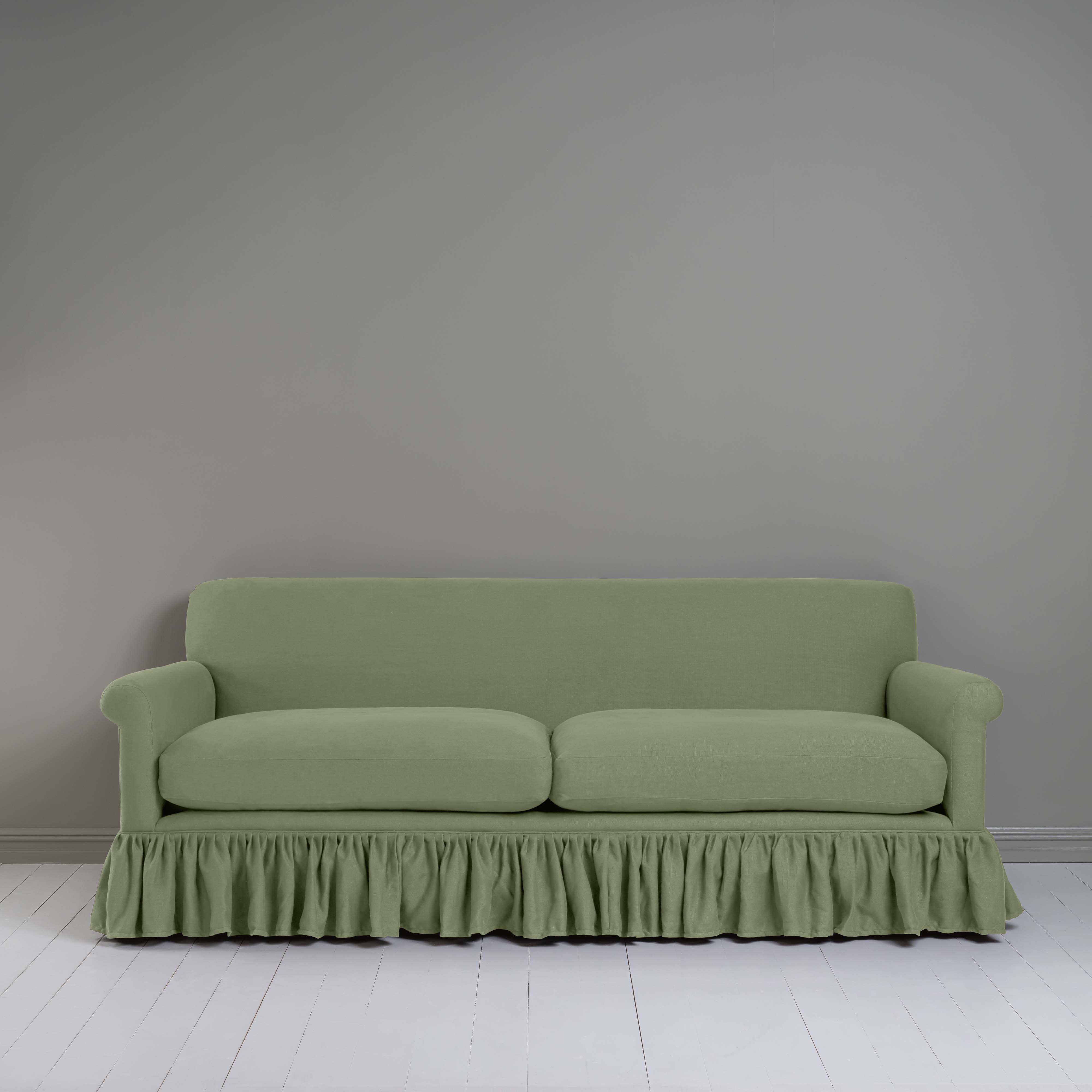  Curtain Call 4 Seater Sofa in Laidback Linen Moss, Front View - Nicola Harding 