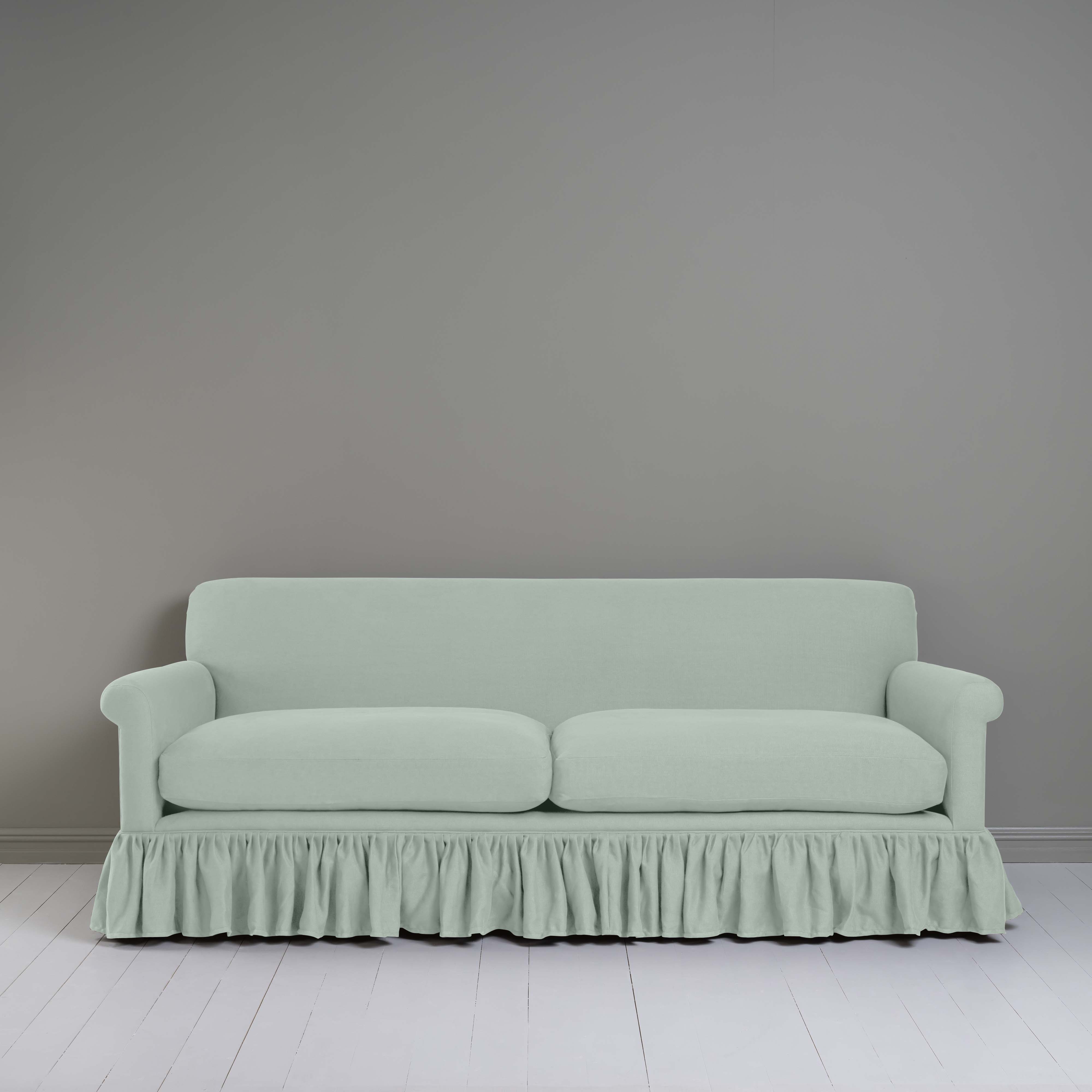  Curtain Call 4 Seater Sofa in Laidback Linen Sky, Front View - Nicola Harding 