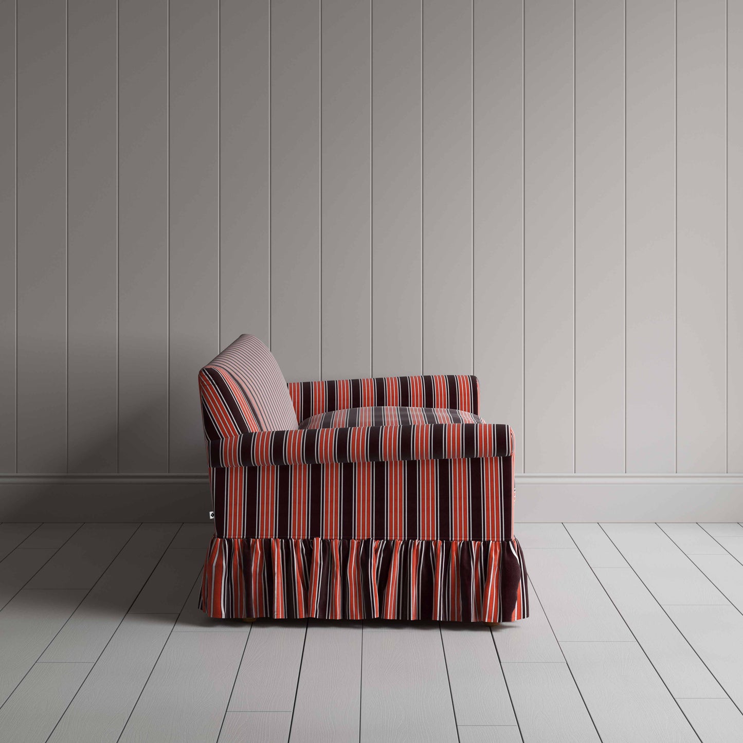 Curtain Call 4 Seater Sofa in Regatta Cotton, Flame, Side View - Nicola Harding