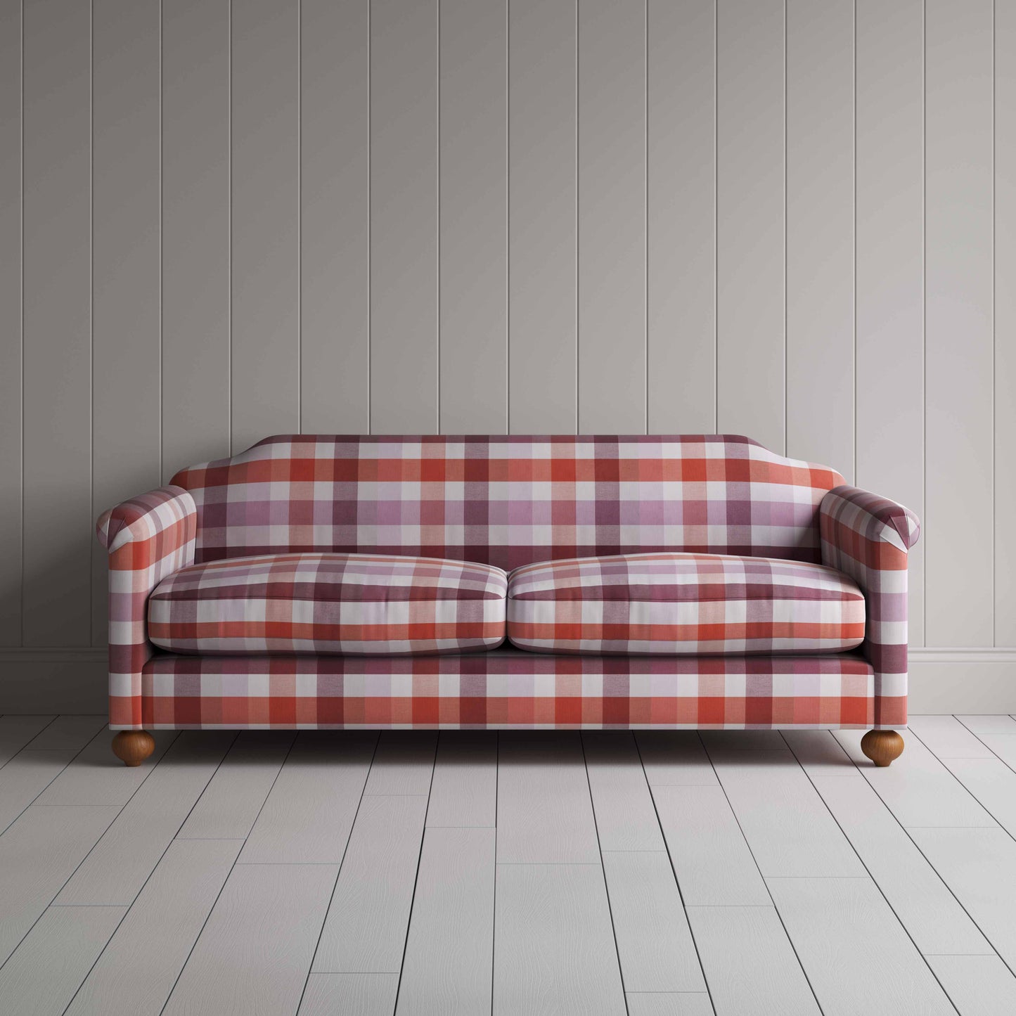 Dolittle 4 Seater Sofa in Checkmate Cotton, Berry - Nicola Harding