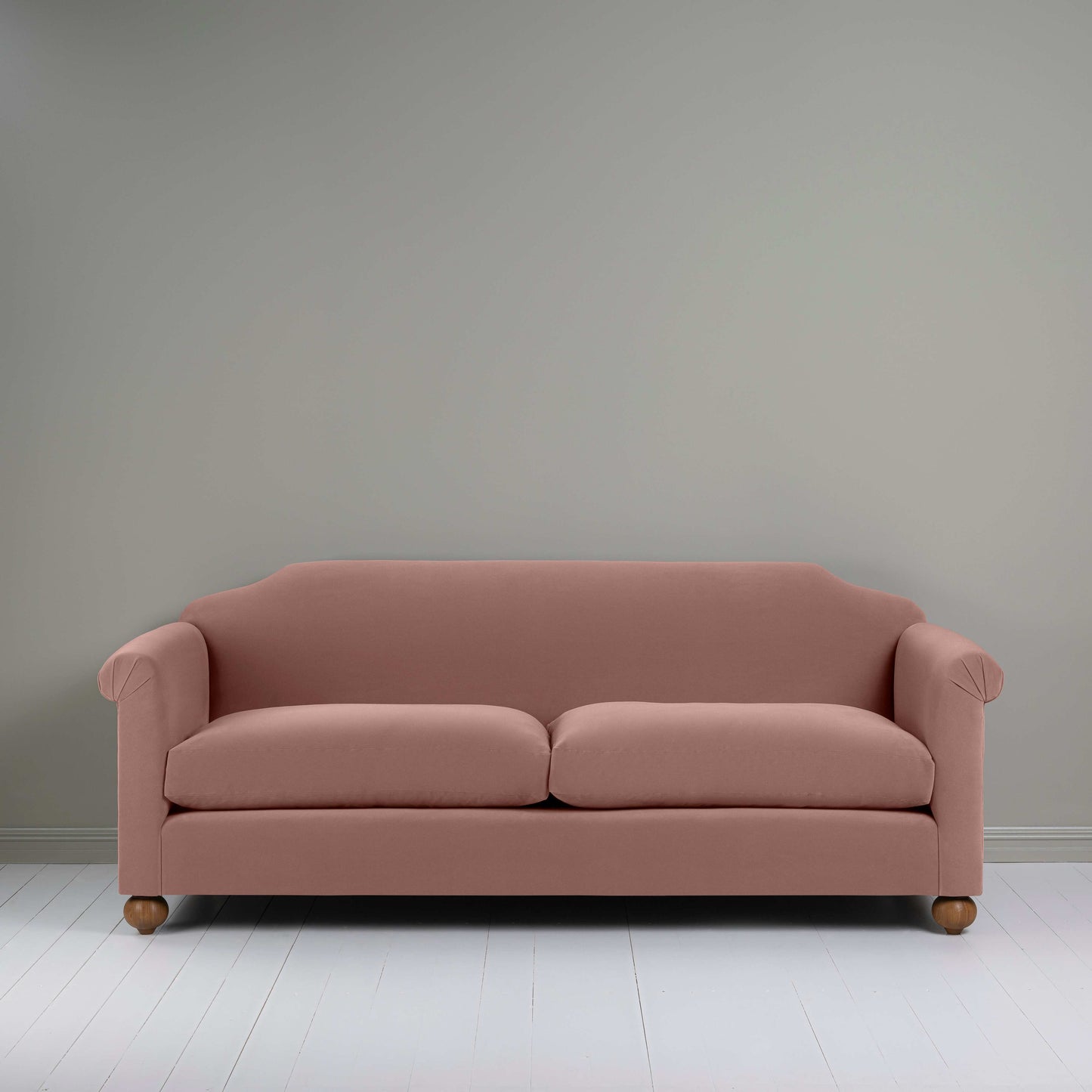 Dolittle 4 seater Sofa in Intelligent Velvet Dusky Pink, Front View - Nicola Harding