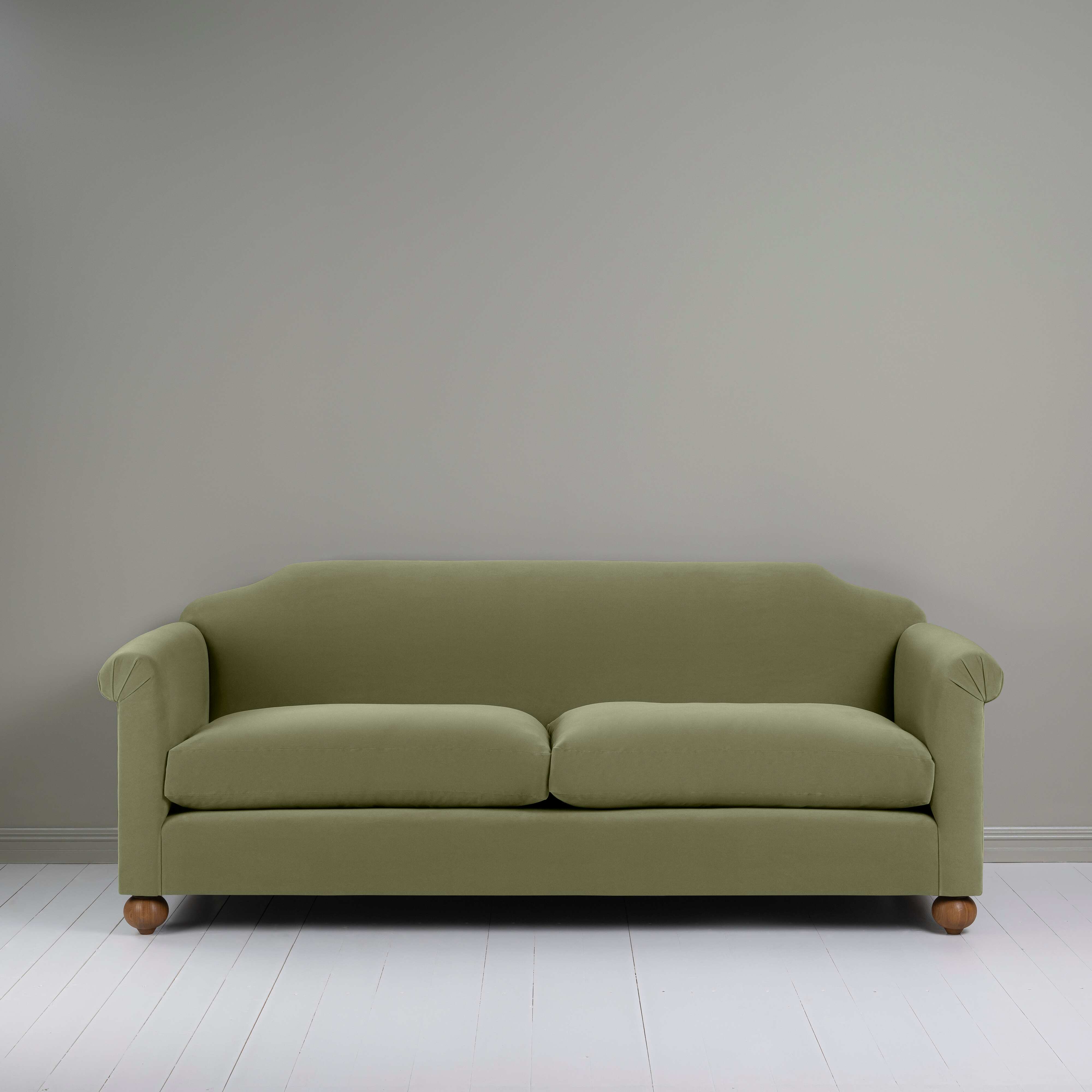  Dolittle 4 seater Sofa in Intelligent Velvet Green Tea, Front View - Nicola Harding 