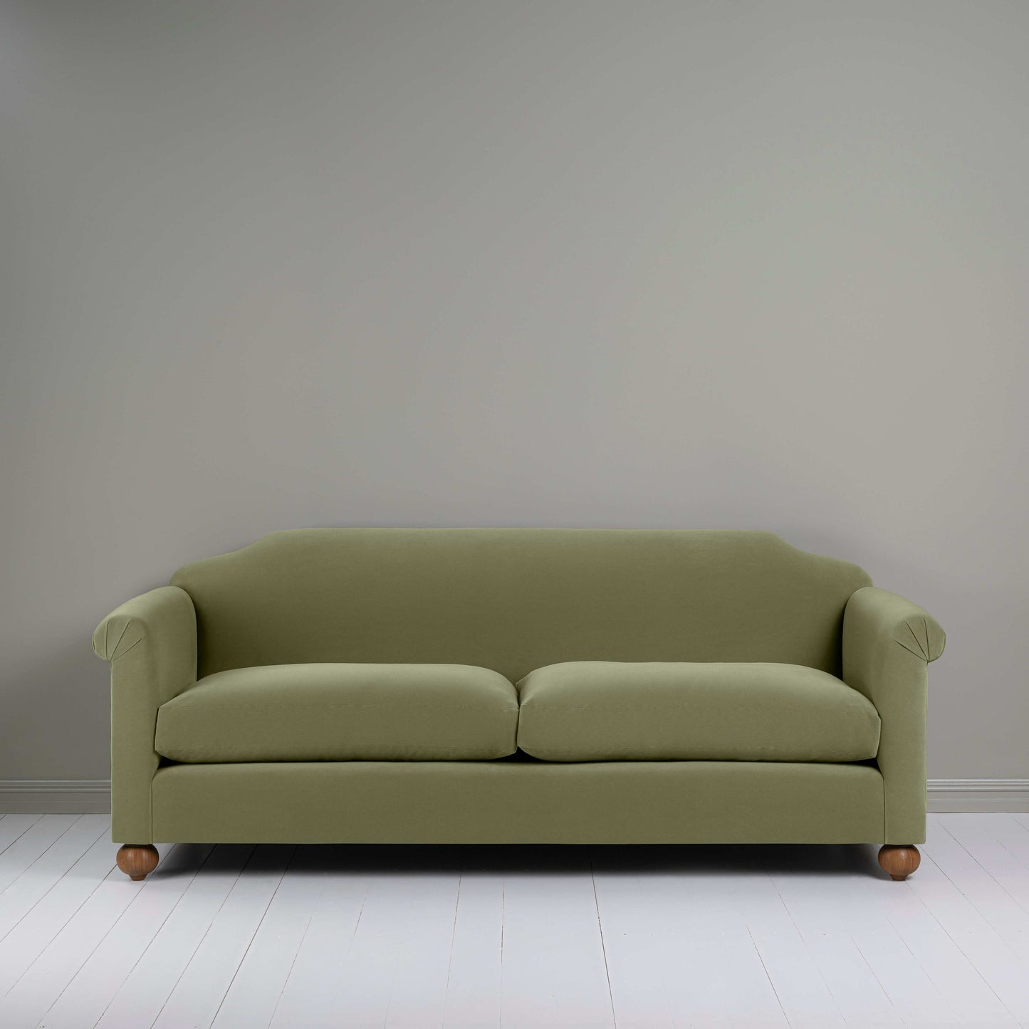 Dolittle 4 seater Sofa in Intelligent Velvet Green Tea, Front View - Nicola Harding