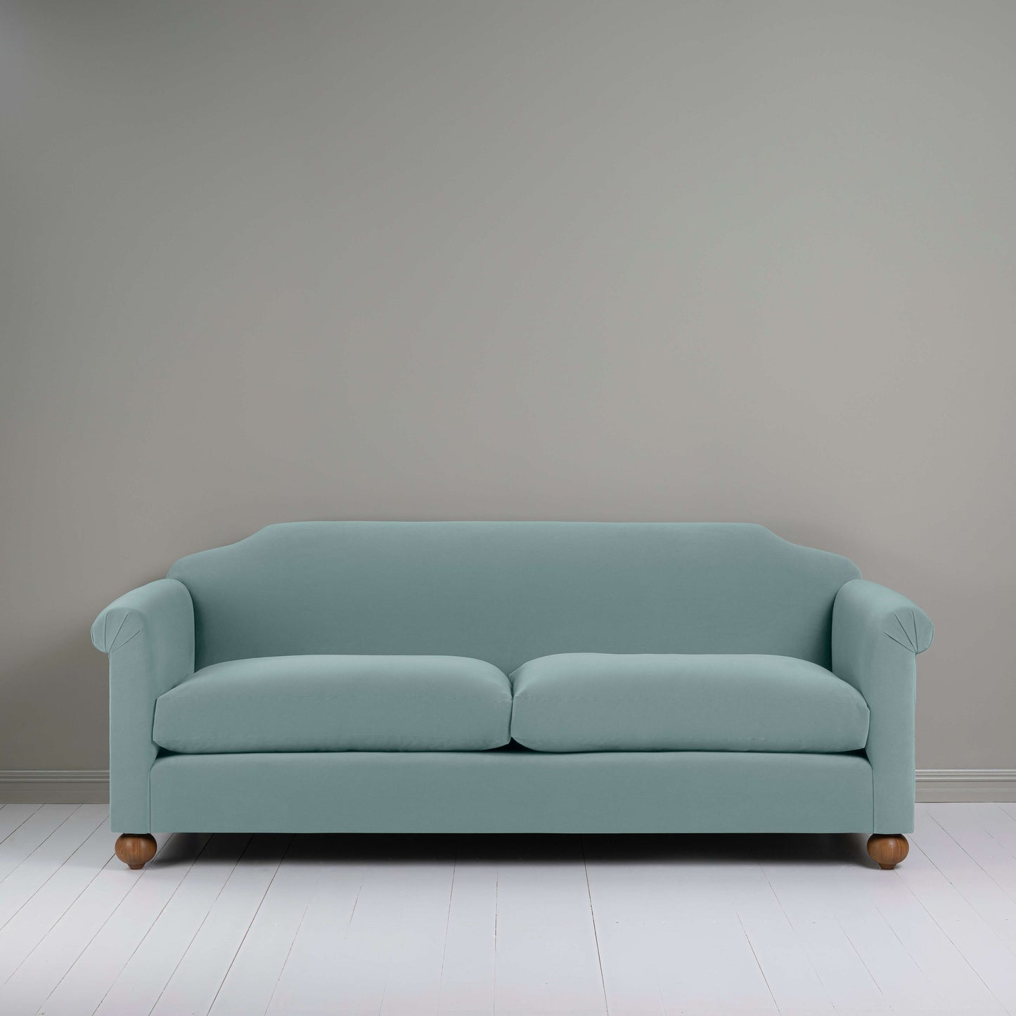 Dolittle 4 seater Sofa in Intelligent Velvet Mineral, Front View - Nicola Harding