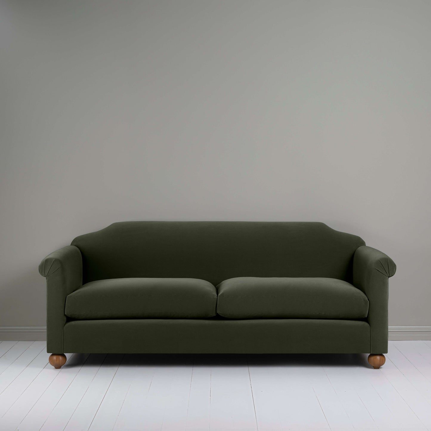 Dolittle 4 seater Sofa in Intelligent Velvet Seaweed, Front View - Nicola Harding
