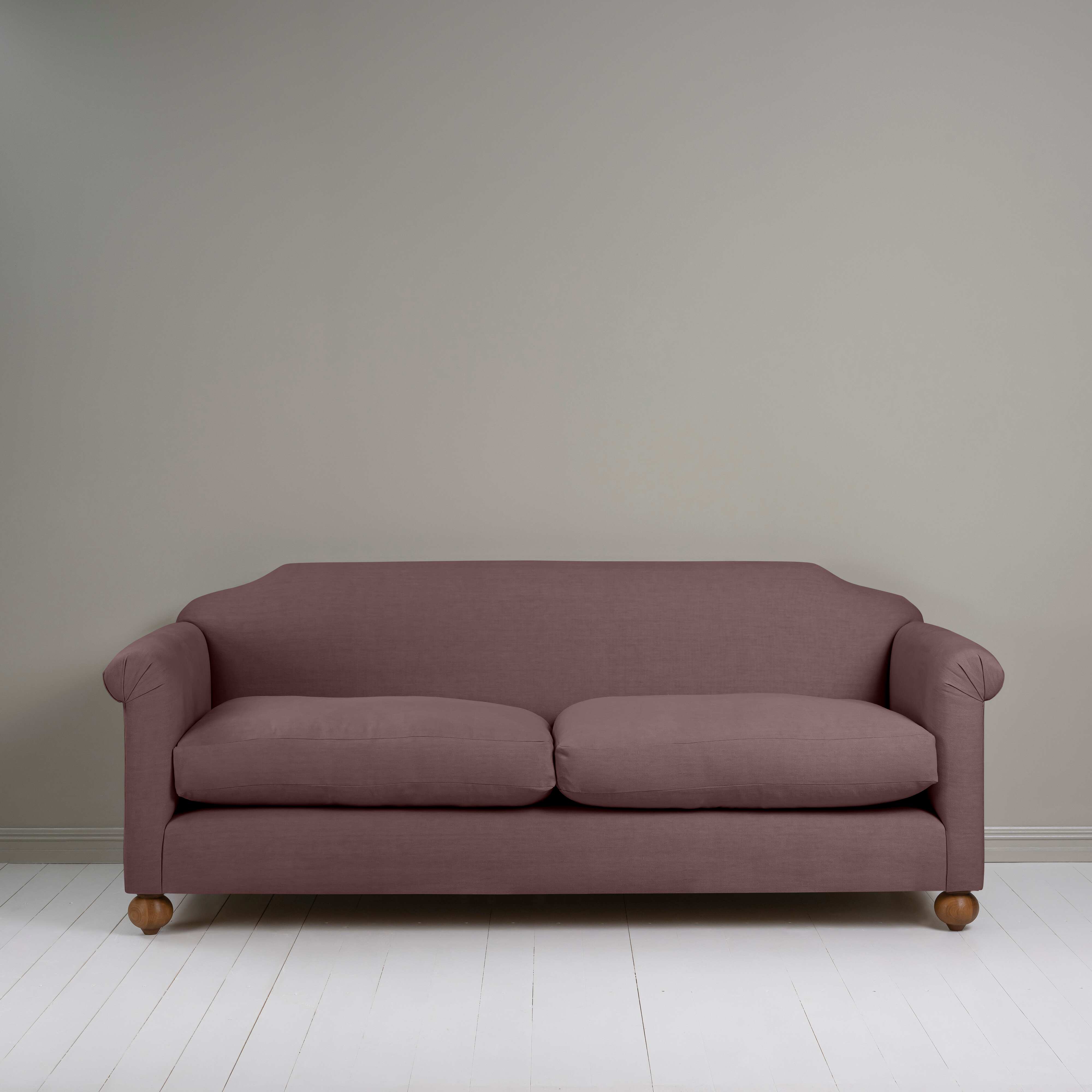  Dolittle 4 seater Sofa in Laidback Linen Damson, Front View - Nicola Harding 