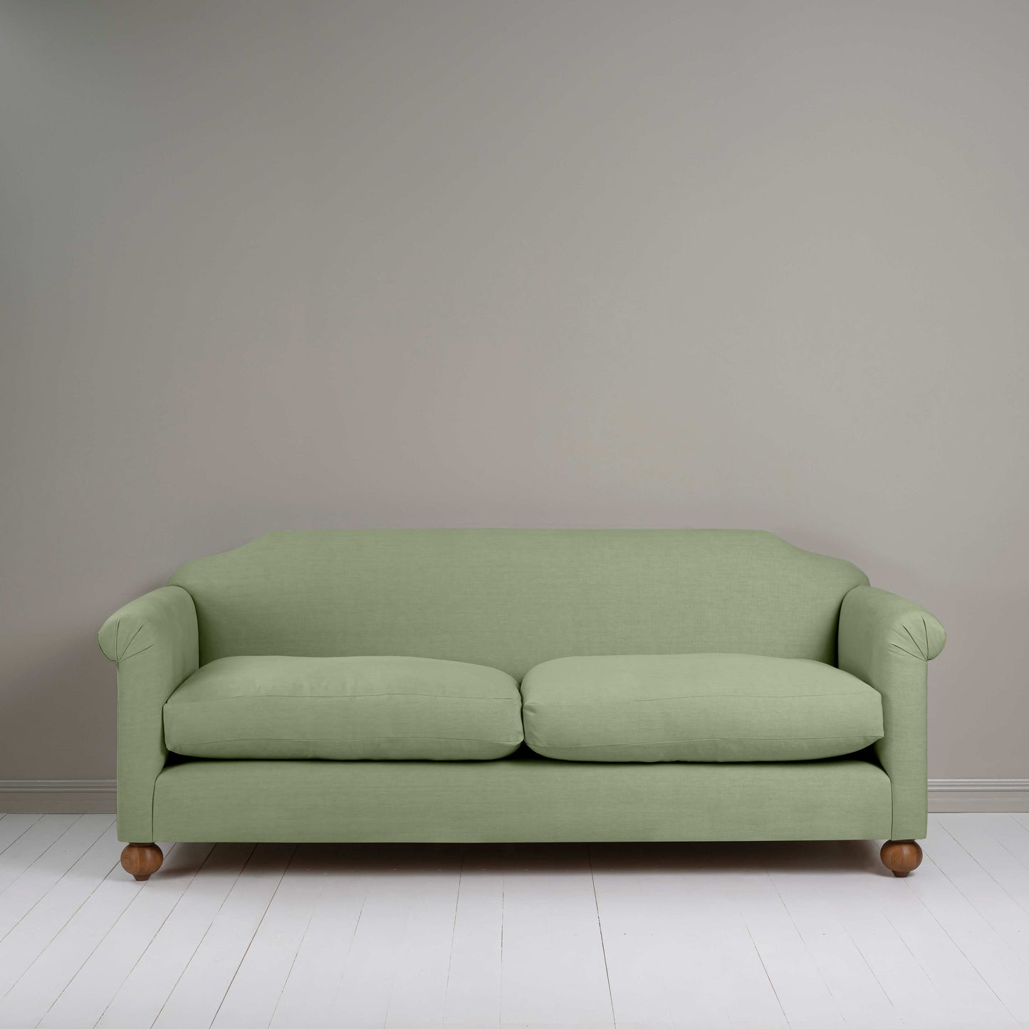 Dolittle 4 seater Sofa in Laidback Linen Moss, Front View - Nicola Harding