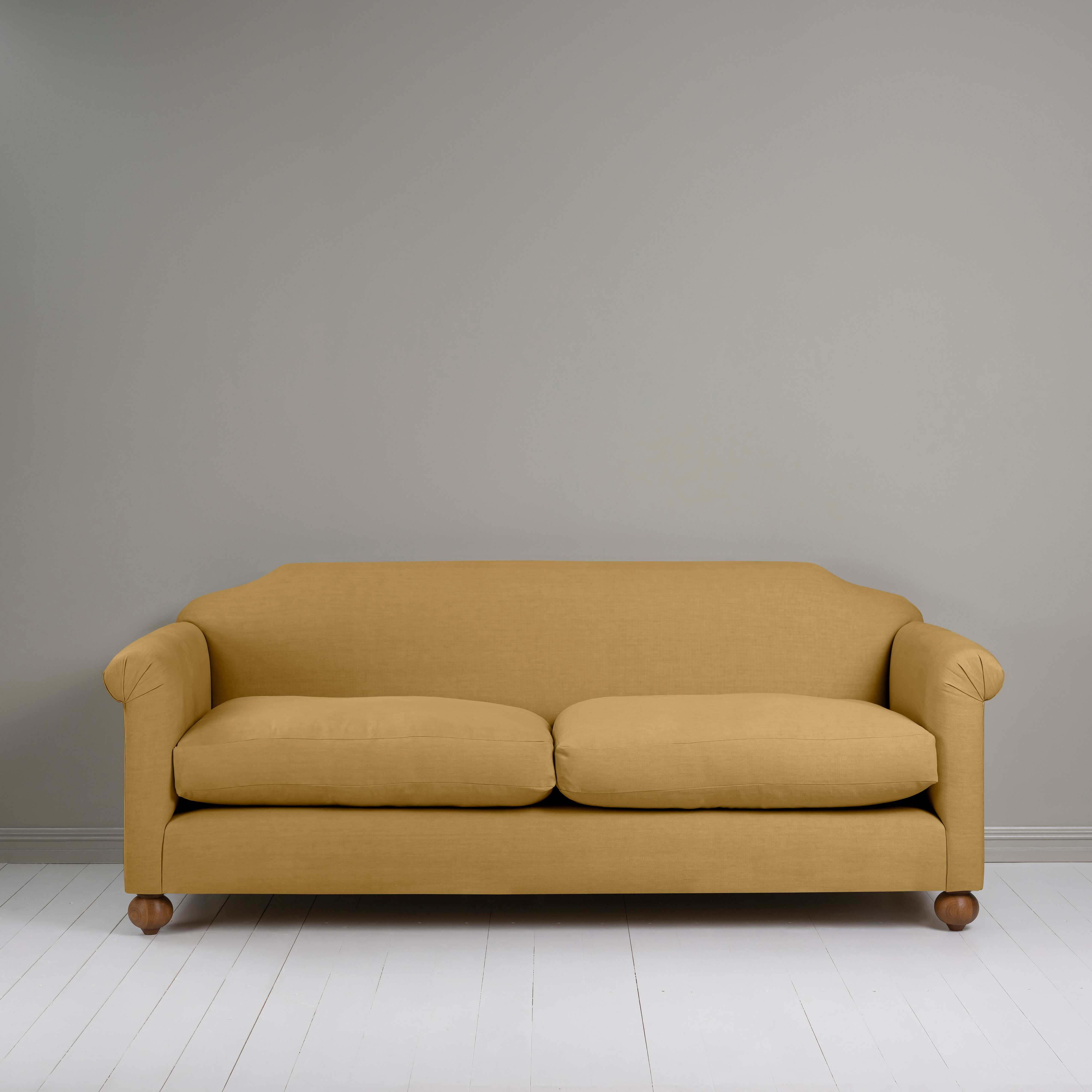 Dolittle 4 seater Sofa in Laidback Linen Ochre, Front View - Nicola Harding 