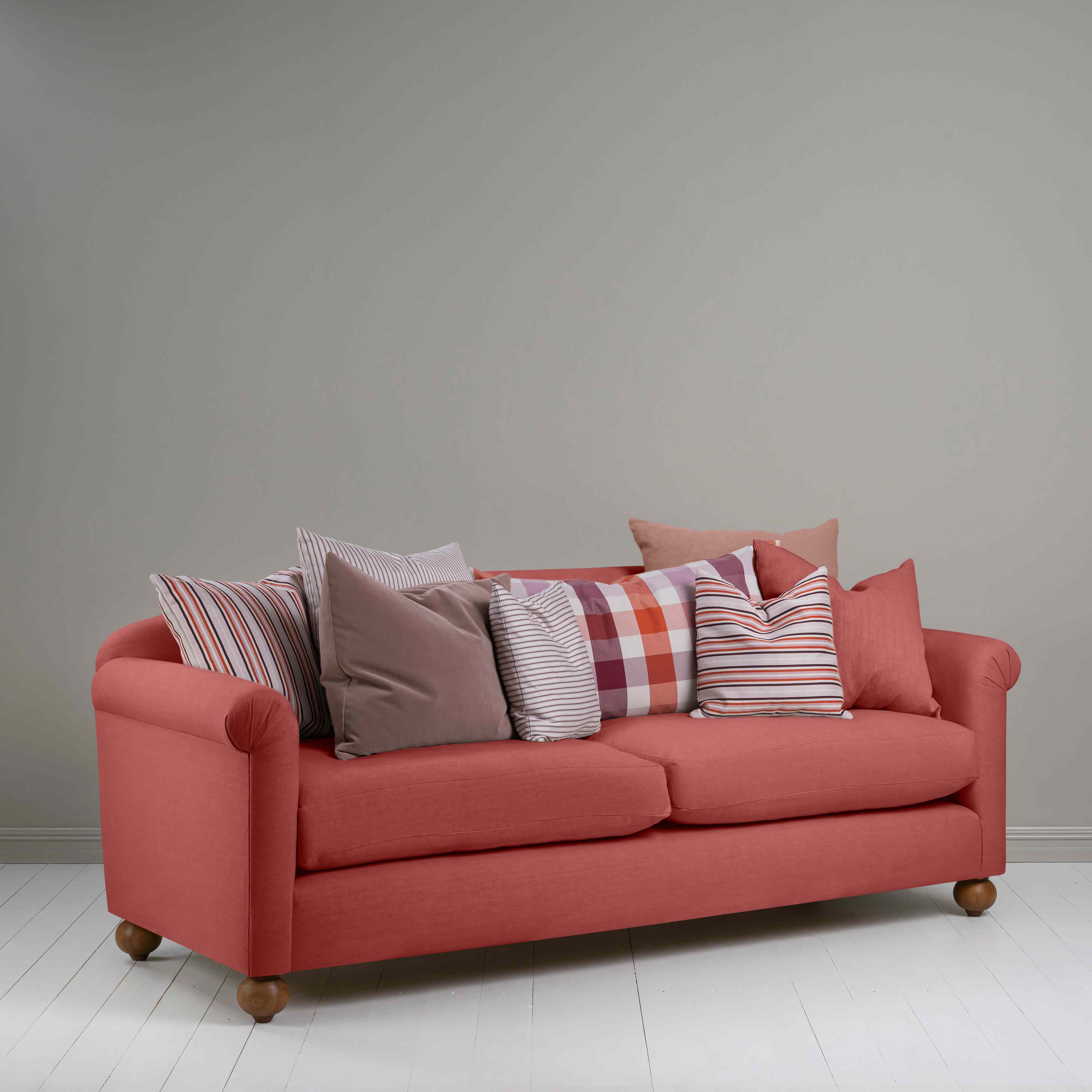  Dolittle 4 seater Sofa in Laidback Linen Rouge, With Aesthetic NiX Special Cushions - Nicola Harding 