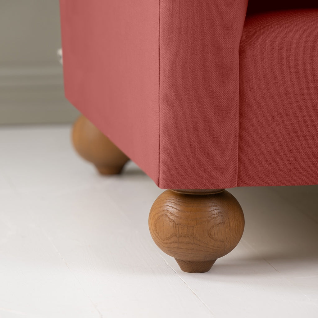  Dolittle 4 seater Sofa in Laidback Linen Rouge, Round Wooden Feet Closeup - Nicola Harding  