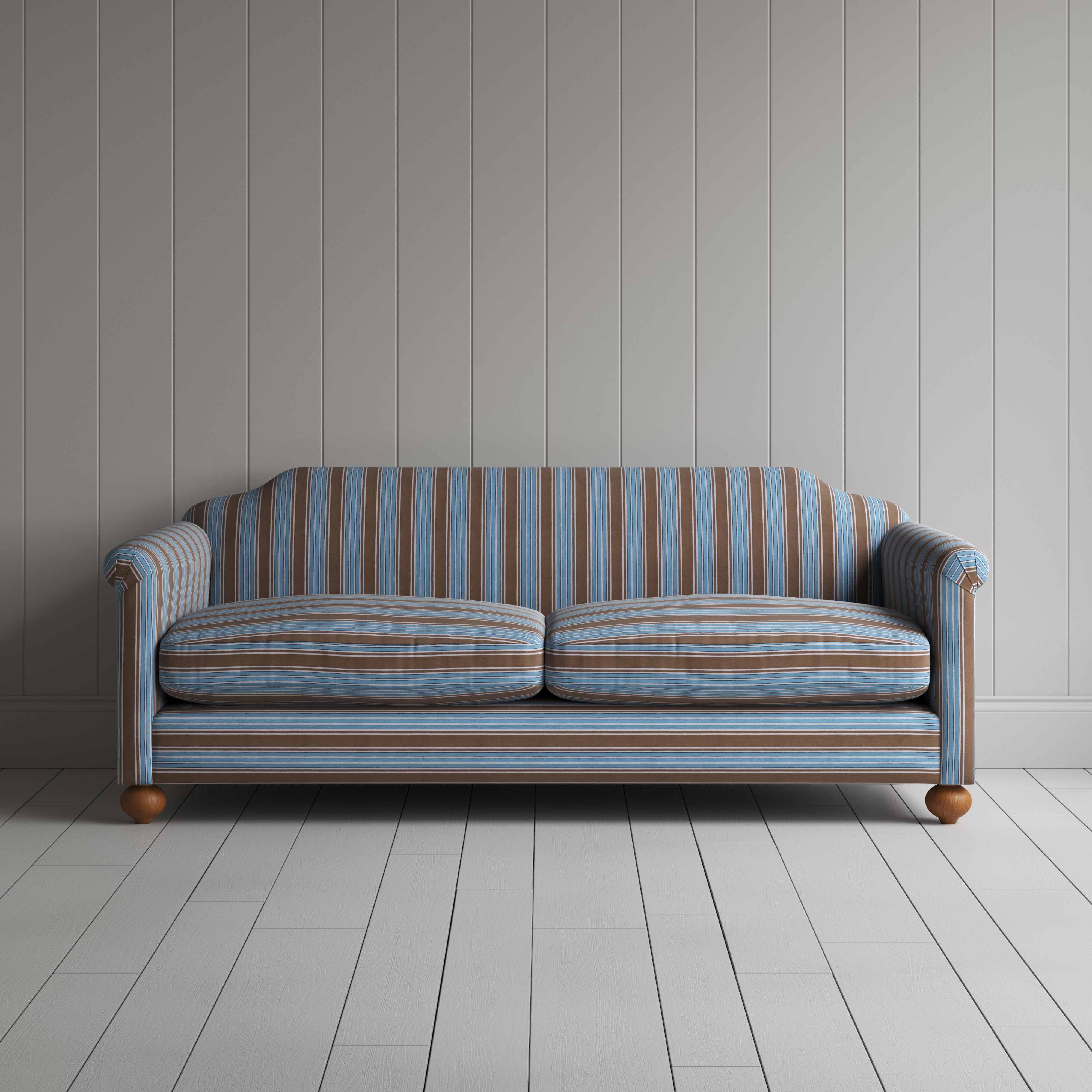  Dolittle 4 Seater Sofa in Regatta Cotton, Blue, Front View - Nicola Harding 